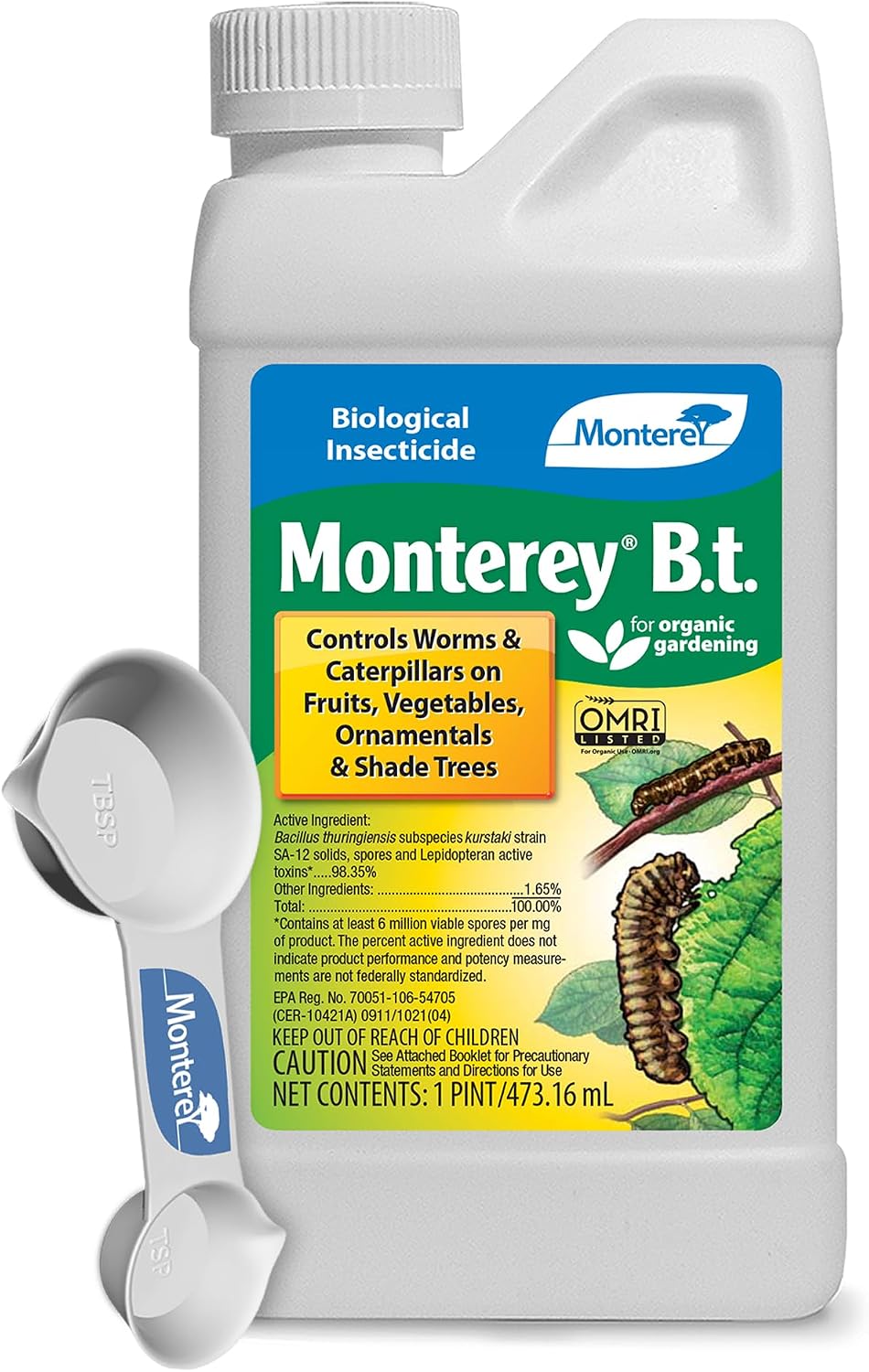 Monterey B.t. - Biological Insecticide for Organic Gardening - 1 Quart Concentrate - Apply Using a Sprayer Following Mix Instructions