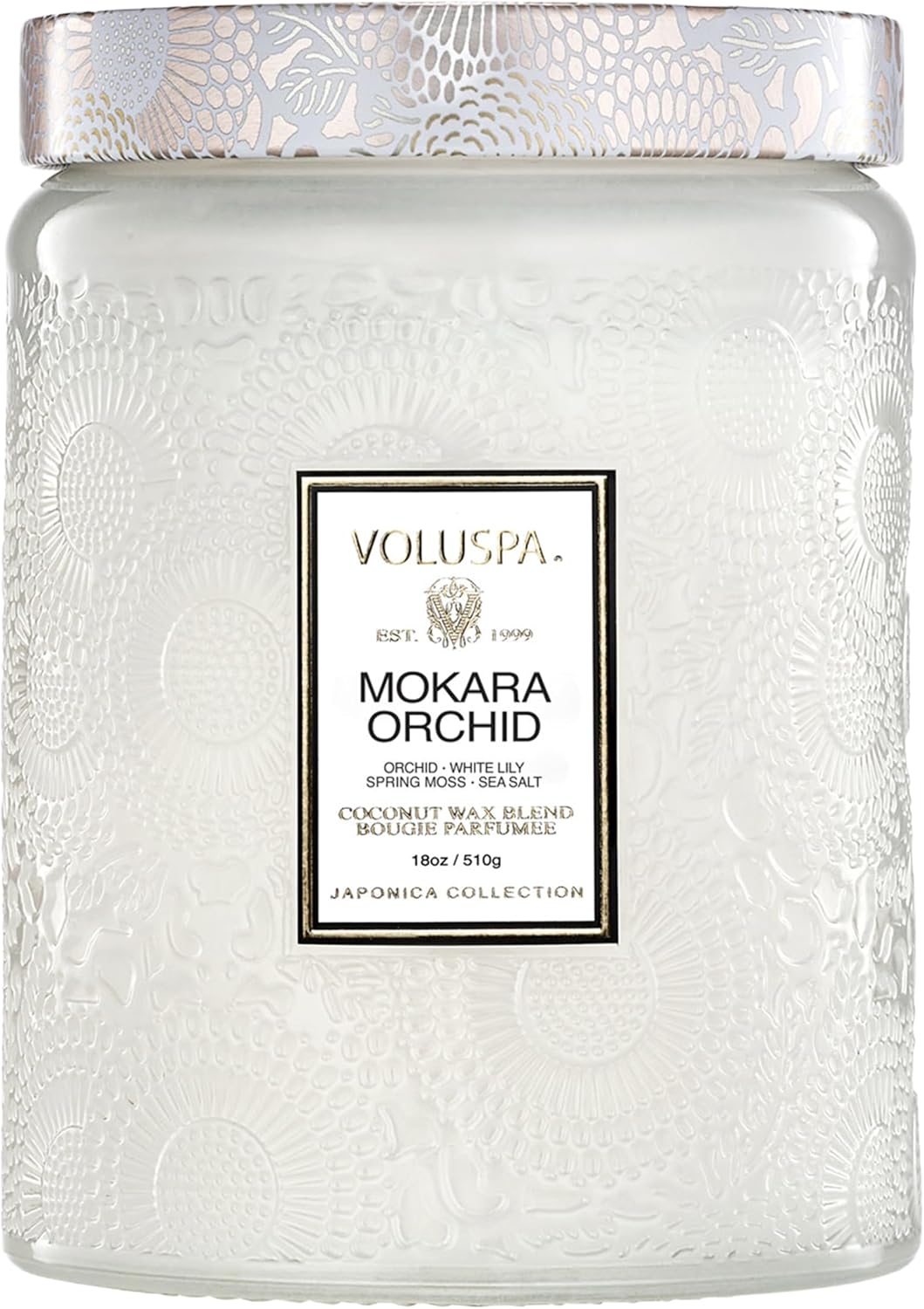Voluspa French Cade Lavender Large Scented Candle Jar 18 Oz, 100 Hr Burn | Coconut Wax Blend in Decorative Glass, Clean Even Burn, USA Handcrafted Gift for Hosts, Fragrance Lovers & Relaxed Rooms