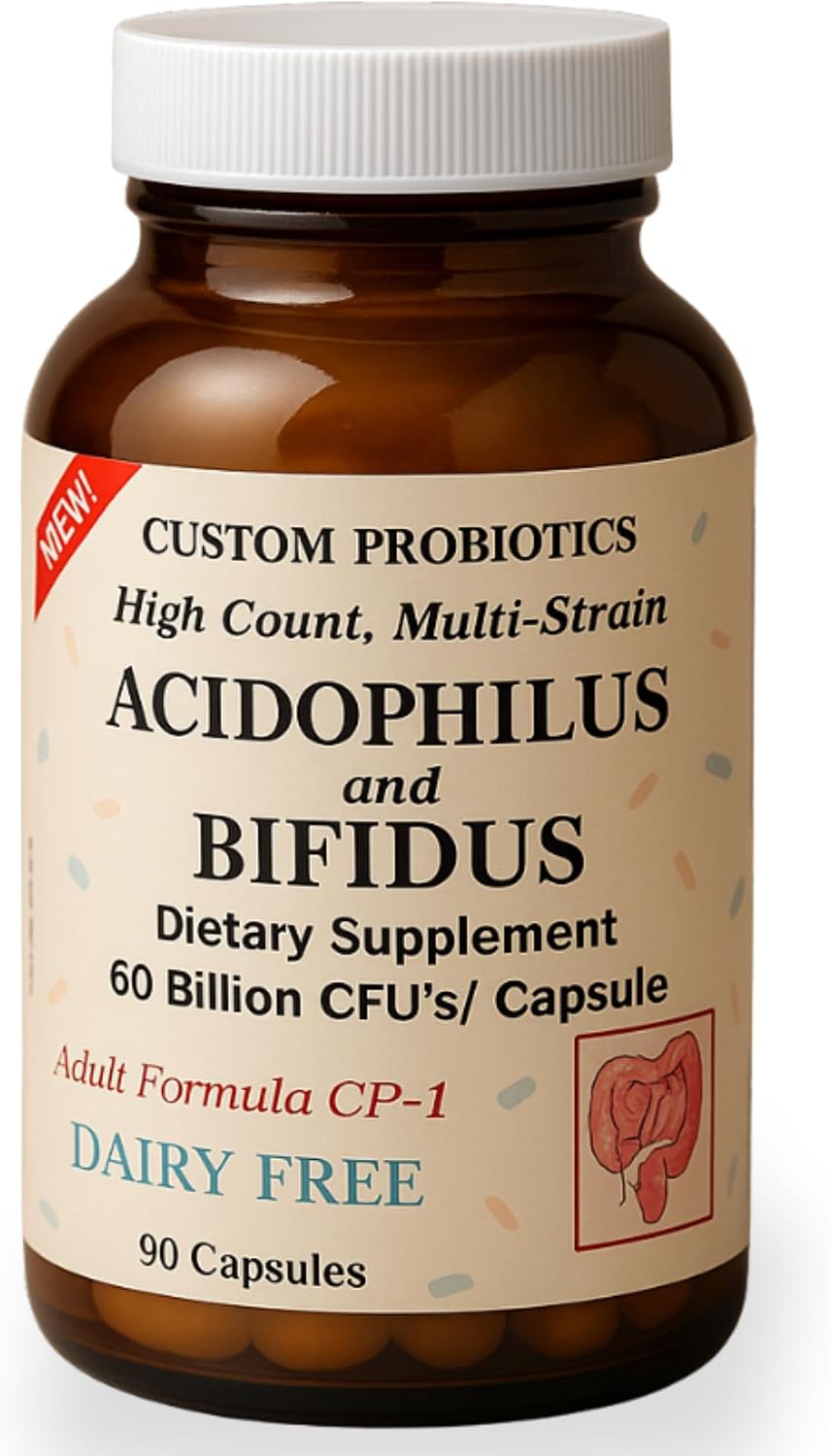 Custom Probiotics CP-1 Adult Formula – 60 Billion CFU Probiotic Supplement – 5 Strain High Potency Probiotics for Digestive & Gut Health