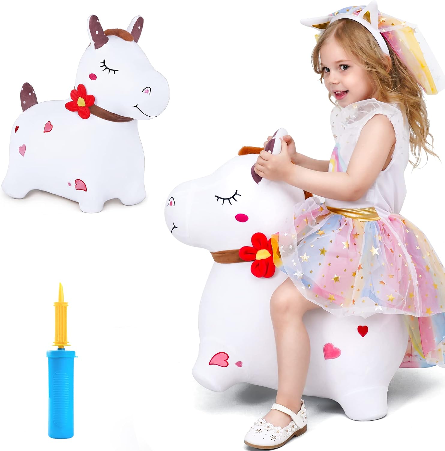 Bouncy Pals Toddler Horse Hopper Toy, Kids Outdoor Ride Bounce Farm Animal | Inflatable Bouncing Hopping Toy, Indoor Baby Plush Bouncer Horse, Birthday Gift for 18 Month 2 3 4 Year Old Child Boys Girls