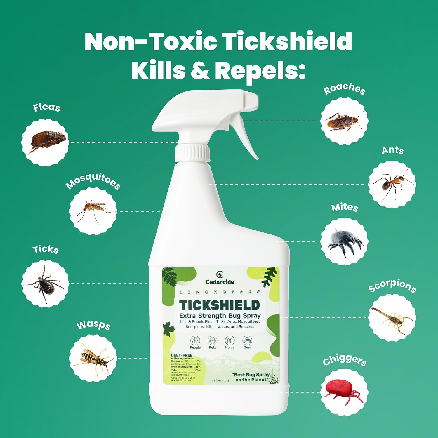 Tickshield Extra-Strength Bug Spray | Our Original Formula with an Extra Kick | for People, Gear, & Animals Over 20 Lbs (Pint)