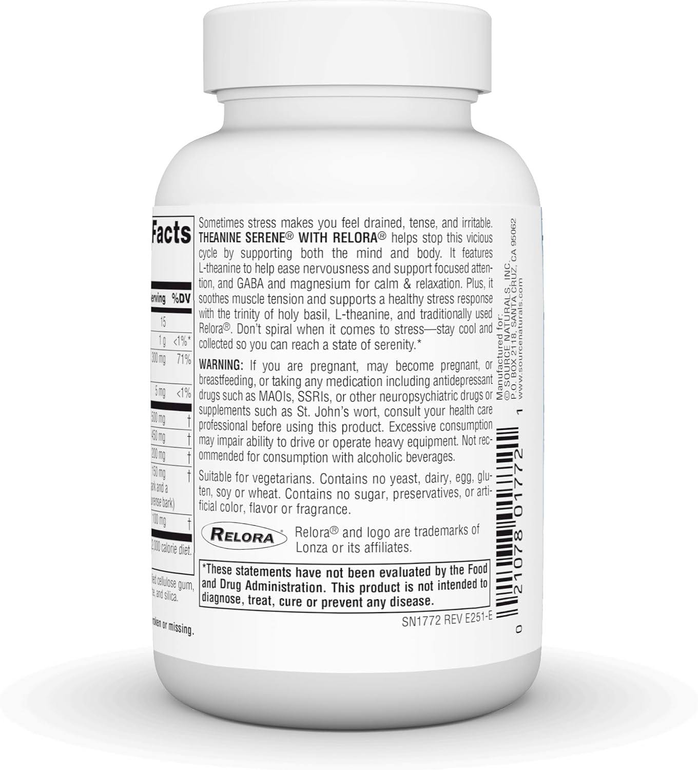 Source Naturals Theanine Serene with Relora, Calm Mind and Body* - 120 Tablets