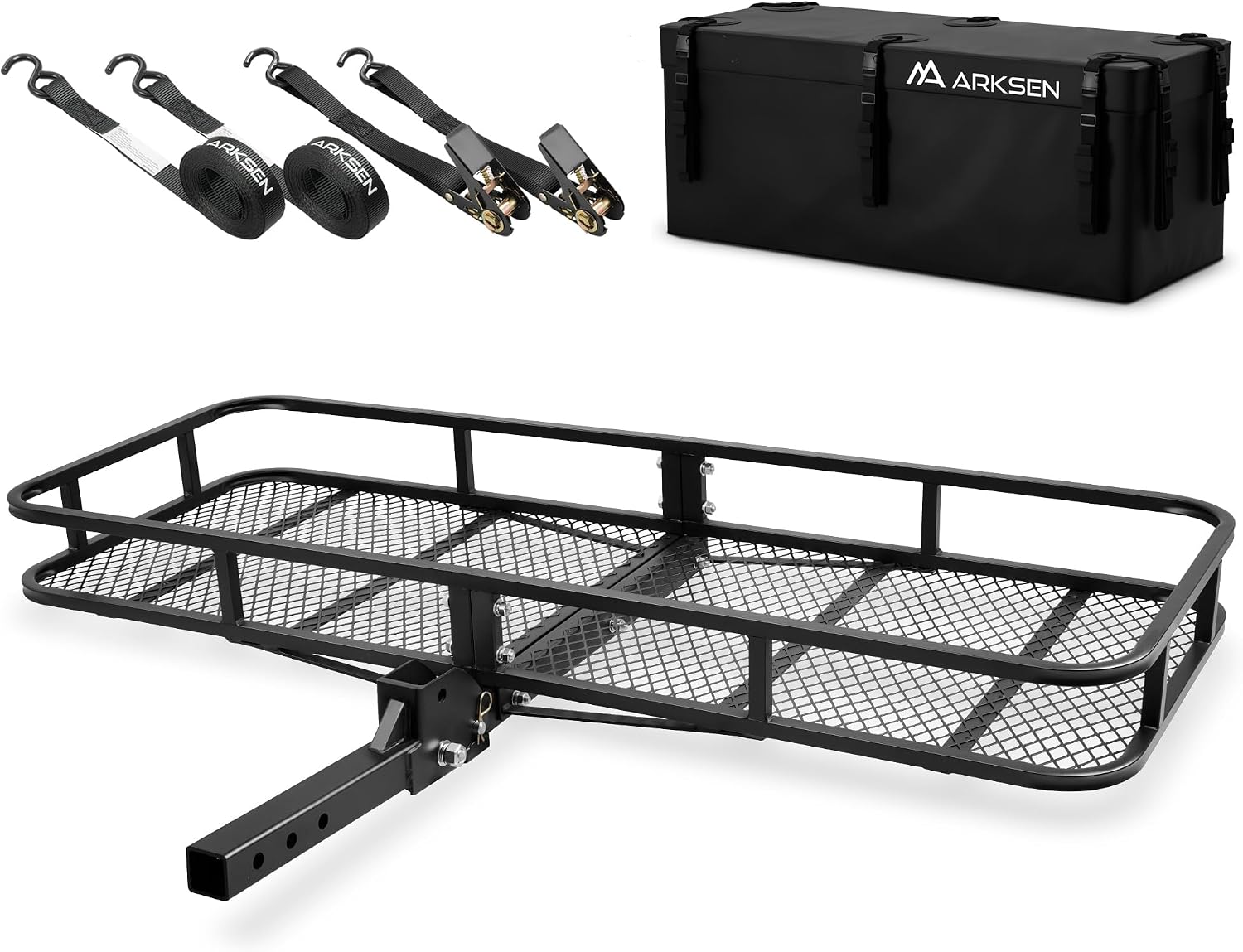 60" x 23" x 5.5" Folding Hitch Cargo Carrier Basket, 500 Lbs Heavy Duty Rear Trailer Hitch Cargo Rack Fits 2" Receiver for SUV, Truck & Van, Ideal for Camping & Travel