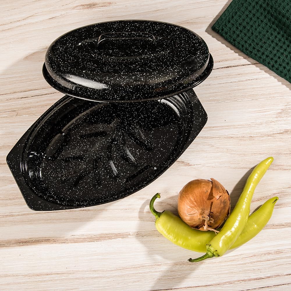 Granite Ware 13" Oval Roaster with Lid – Enameled Steel, Oven Safe to 932°F – Ideal for Roasting, Baking & Sourdough Bread – Self-Basting Cover, Dishwasher Safe, 7 lb Capacity | Oval Roaster Capacity, Roasts Up To 7 Lb Poultry Or Meat, Covered Cooking fo…