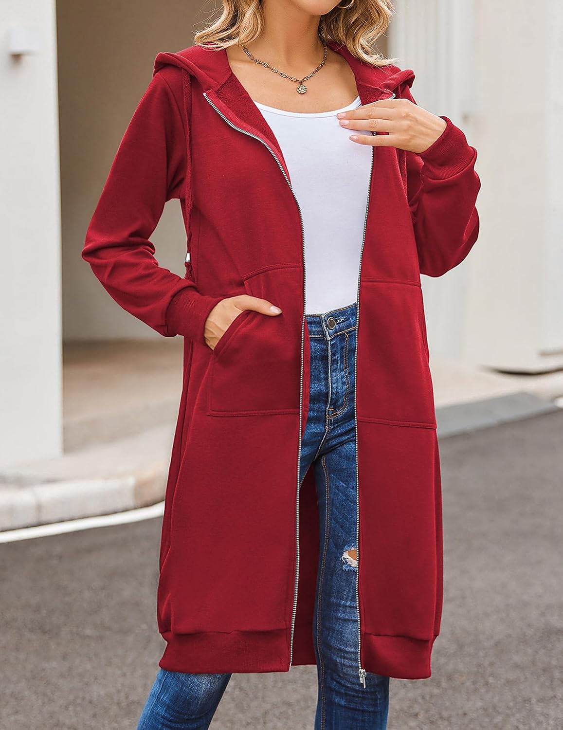 ELESOL Women Casual Zip up Fleece Hoodies Tunic Sweatshirt Long Jacket