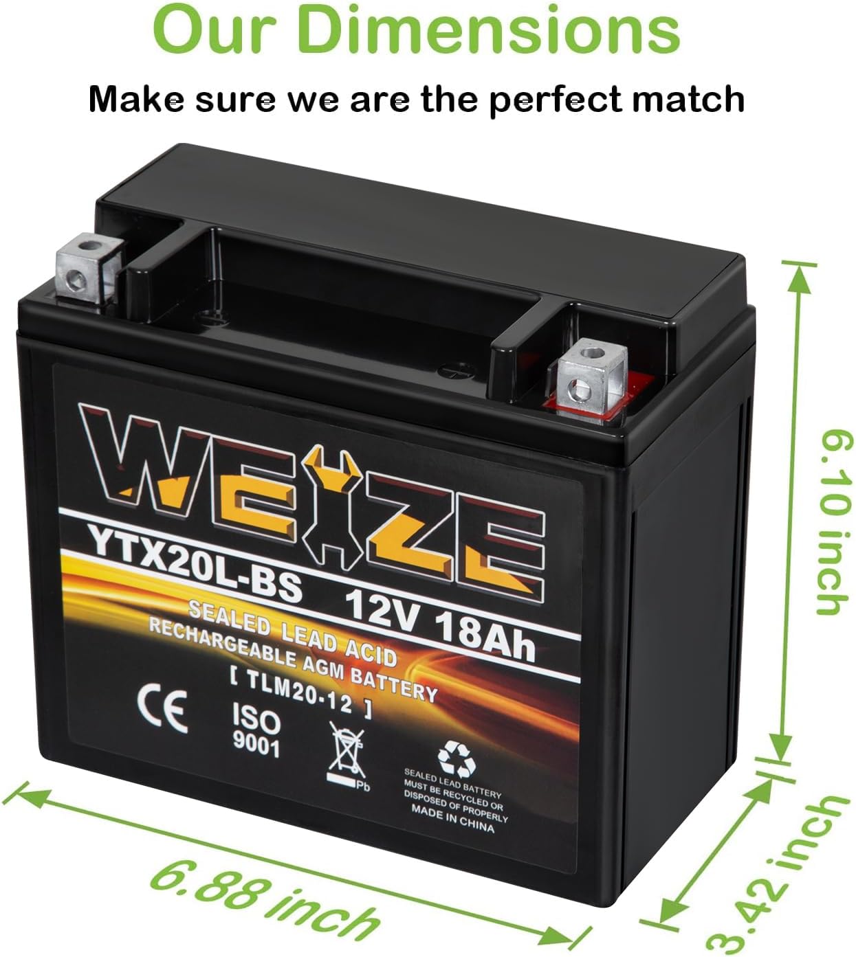 Weize YTX14 BS ATV Battery High Performance - Maintenance Free - Sealed AGM YTX14-BS Motorcycle Battery compatible with Honda Suzuki Kawasaki Yamaha scooter snowmobile