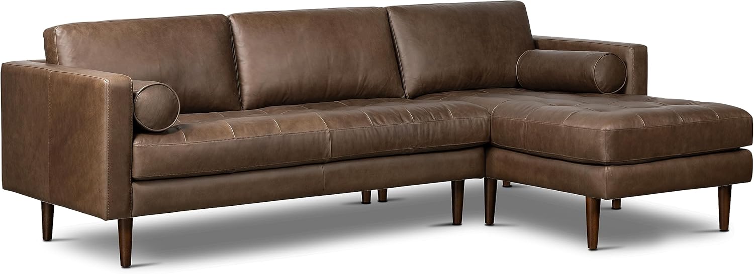 Poly & BARK 55" Tufted Leather Bed Bench for Bedroom End of Bed - Living Room Entry Way Bench - Pure Italian Leather Upholstery with a Solid Wood Frame - Ottoman Bench with Wooden Legs - Cognac Tan