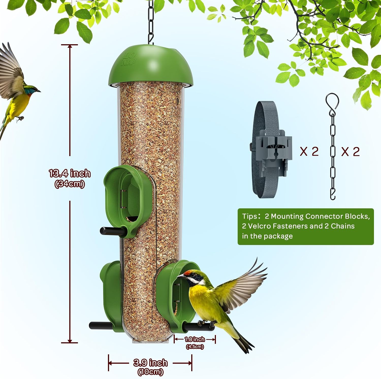 LONA Bird Feeders for Outdoors, Tube Feeder Weatherproof with Multiple Hanging Methods, Wild Bird Feeding Silo for Outside, 3 Port