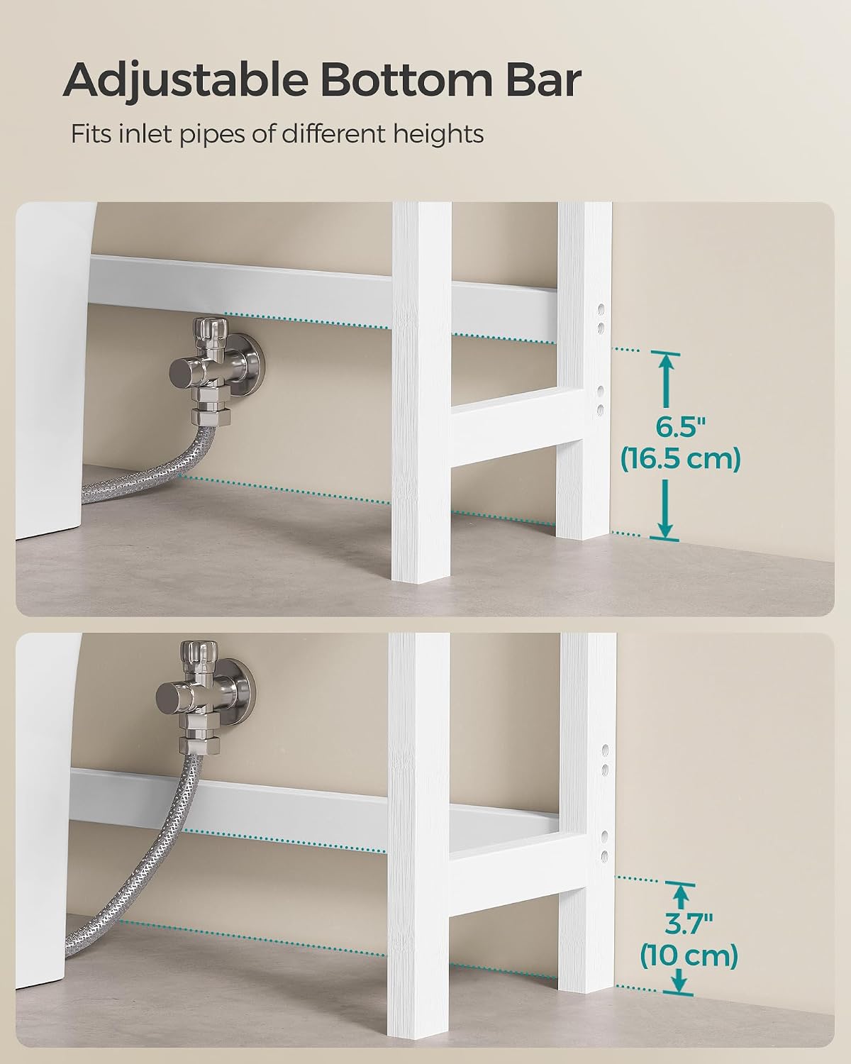 SONGMICS Over The Toilet Storage, 3-Tier Over Toilet Bathroom Organizer with Adjustable Shelf, 10.2 x 24.8 x 66.9 Inches, Space-Saving, Cloud White UBTS01WT