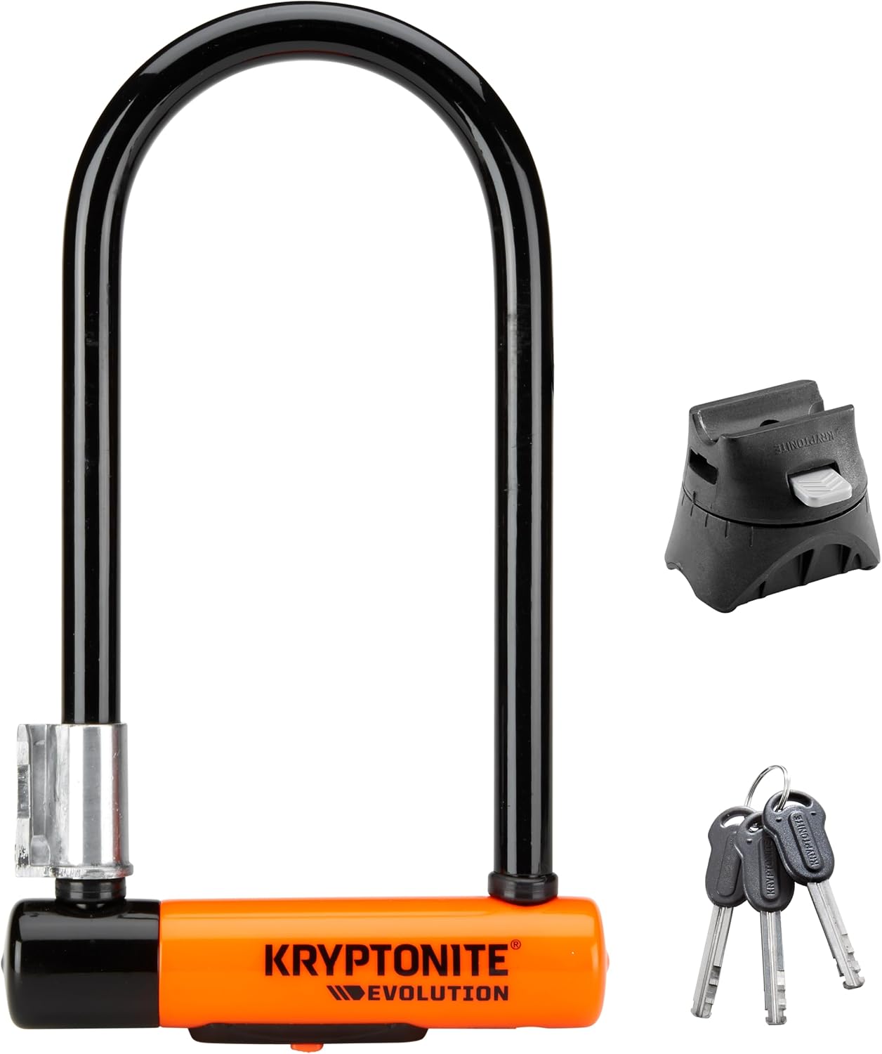 Kryptonite Evolution Standard Bike U-Lock, 14mm Steel Shackle & 3 Keys | High-Security 4x9 in Bicycle Lock with FlexFrame-U Mounting Bracket, Double Deadbolt Design and Pick Resistant Cylinder
