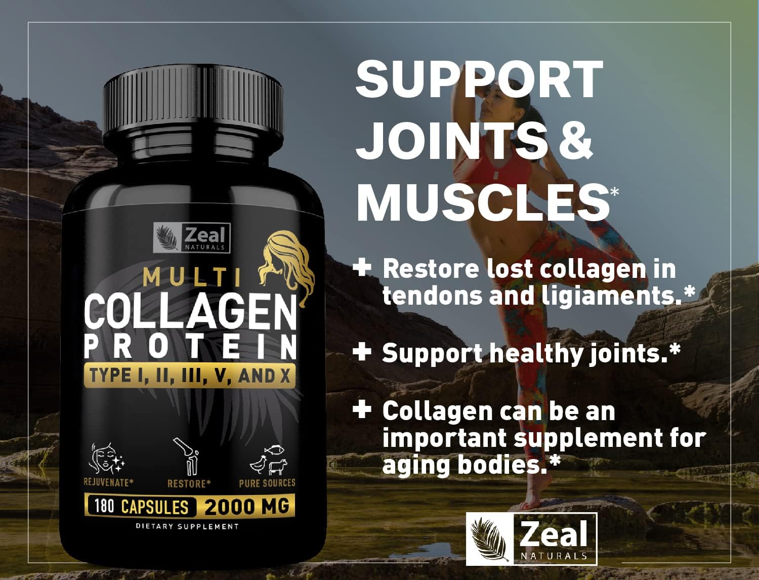 Multi Collagen Peptides Pills (Types Ⅰ, Ⅱ, Ⅲ, Ⅴ, Ⅹ) Grass Fed Collagen Pills (180 Capsules) - Hydrolysate Collagen Protein Blend for Hair