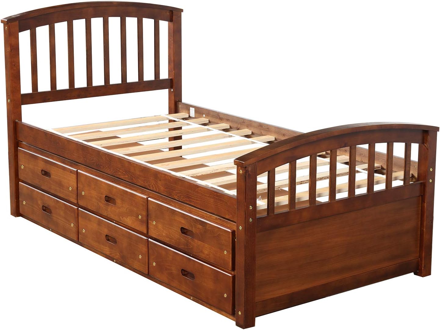 Merax Twin Size Platform Storage Bed Solid Wood Bed with 6 Drawers
