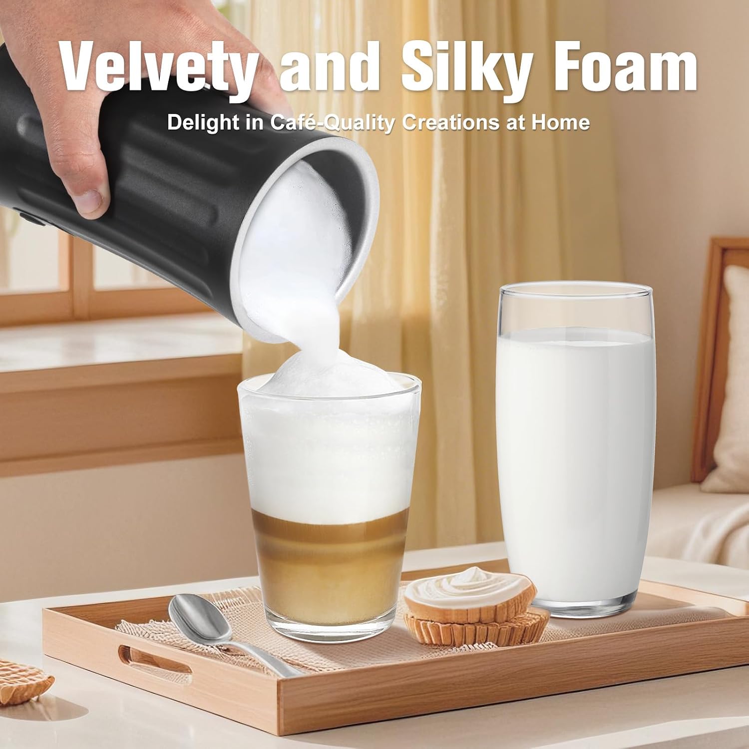 Milk Frother, 4-in-1 Milk Steamer and Frother, 8.1oz, White | Milk Warm and Cold Foam Maker, Auto Shut-Off Frother for Coffee, Latte, Cappuccino, Macchiato