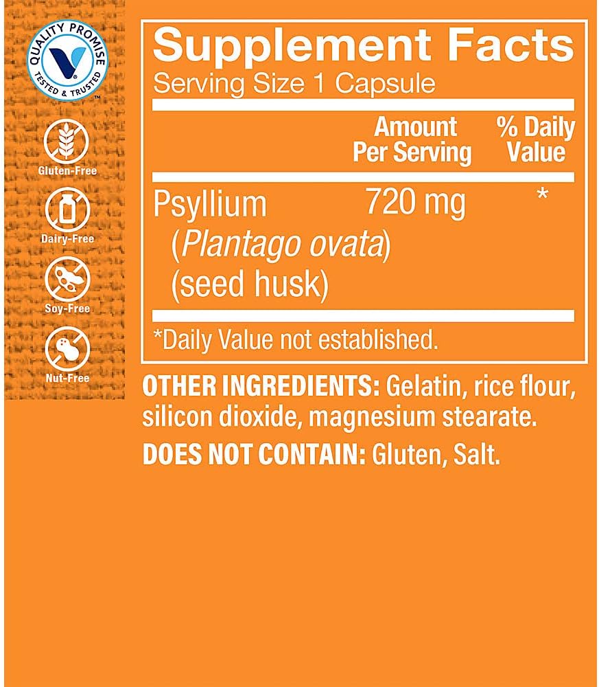 The Vitamin Shoppe Psyllium Husks Plantago Ovata Fiber Supplement (300 Capsules)