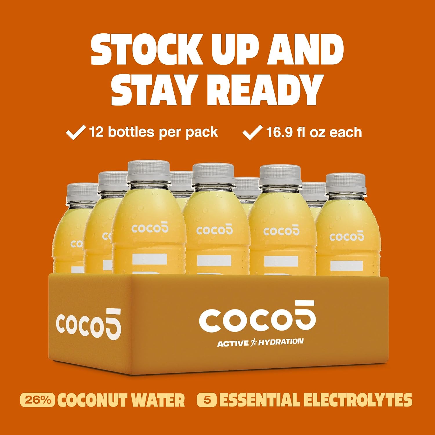 Coco5 Original Coconut Water Natural Electrolyte Sports Drink, 12 Pack | Active hydration. Low sugar, nothing artificial. Potassium, sodium, magnesium, calcium, chloride. 8 real ingredients.