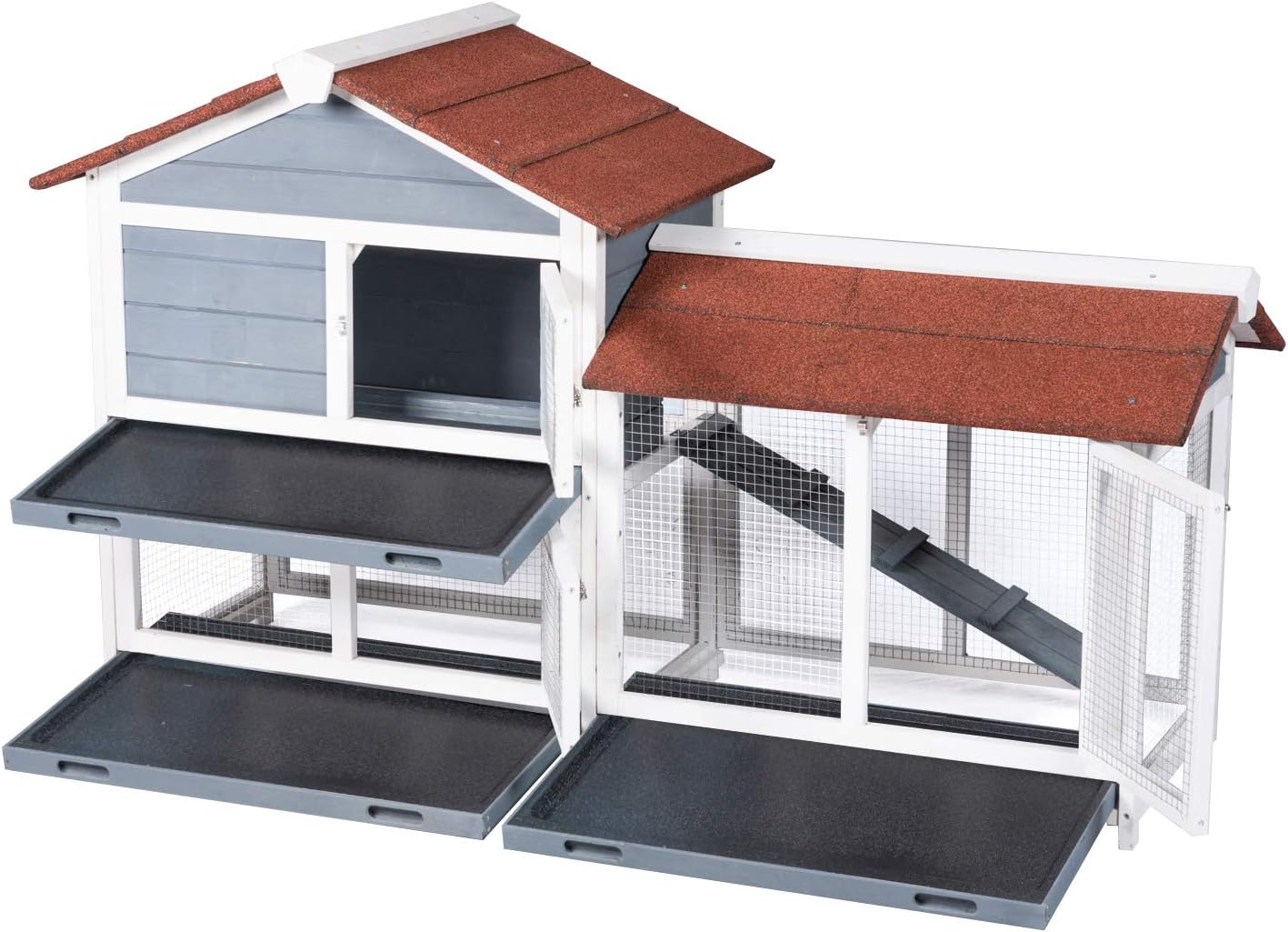 GDLF 62" Rabbit Hutch, Bunny Hutch Indoor Outdoor with Ramp, Cleaning Tray