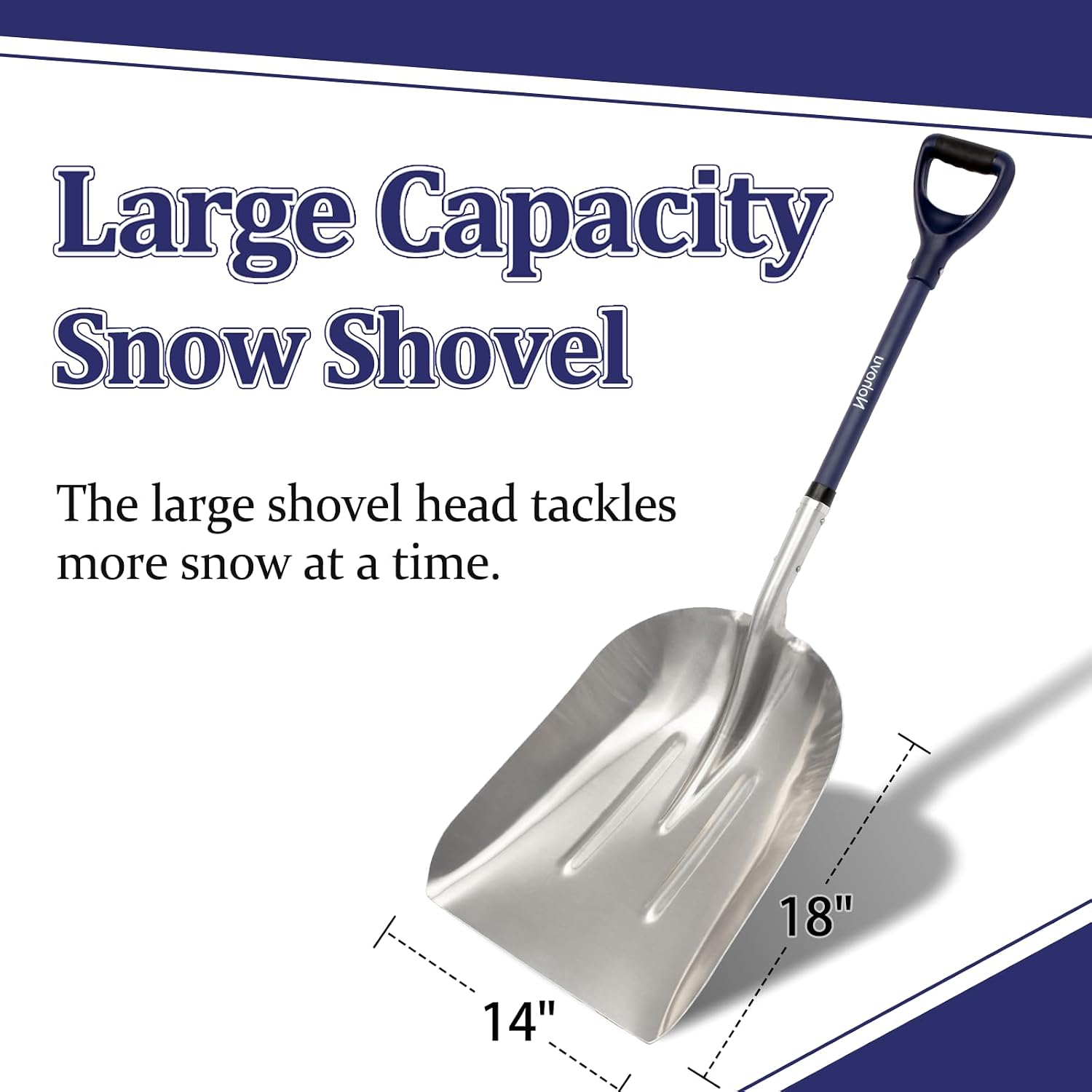 Nohovu Aluminum Snow Shovel - Large Capacity Driveway Snow Removal Tool, Fiberglass D-Handle, 45 Inch Blade