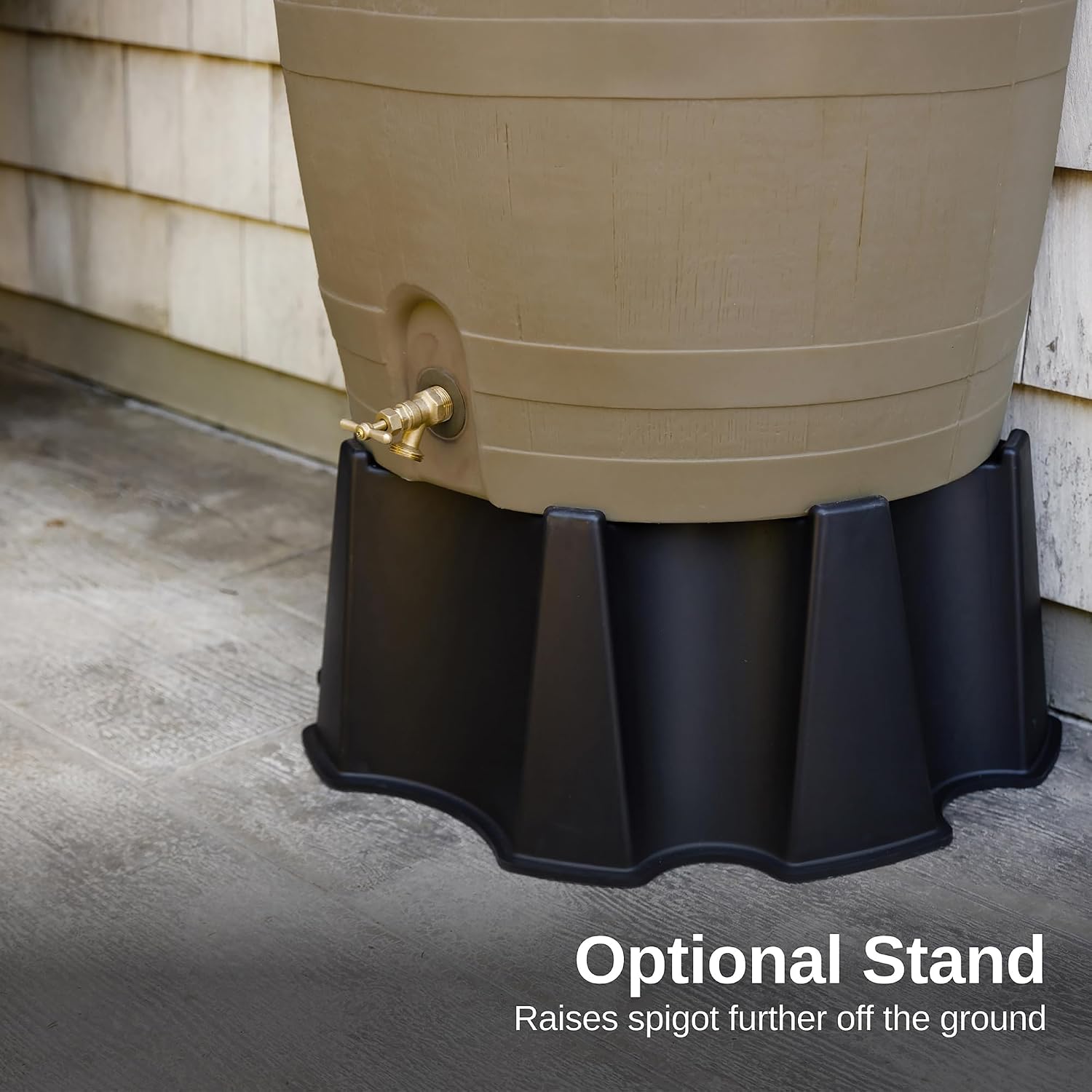 Flat Back Rainwater Gutter Barrel Water Collector Storage Drum Garden Pot- Tan