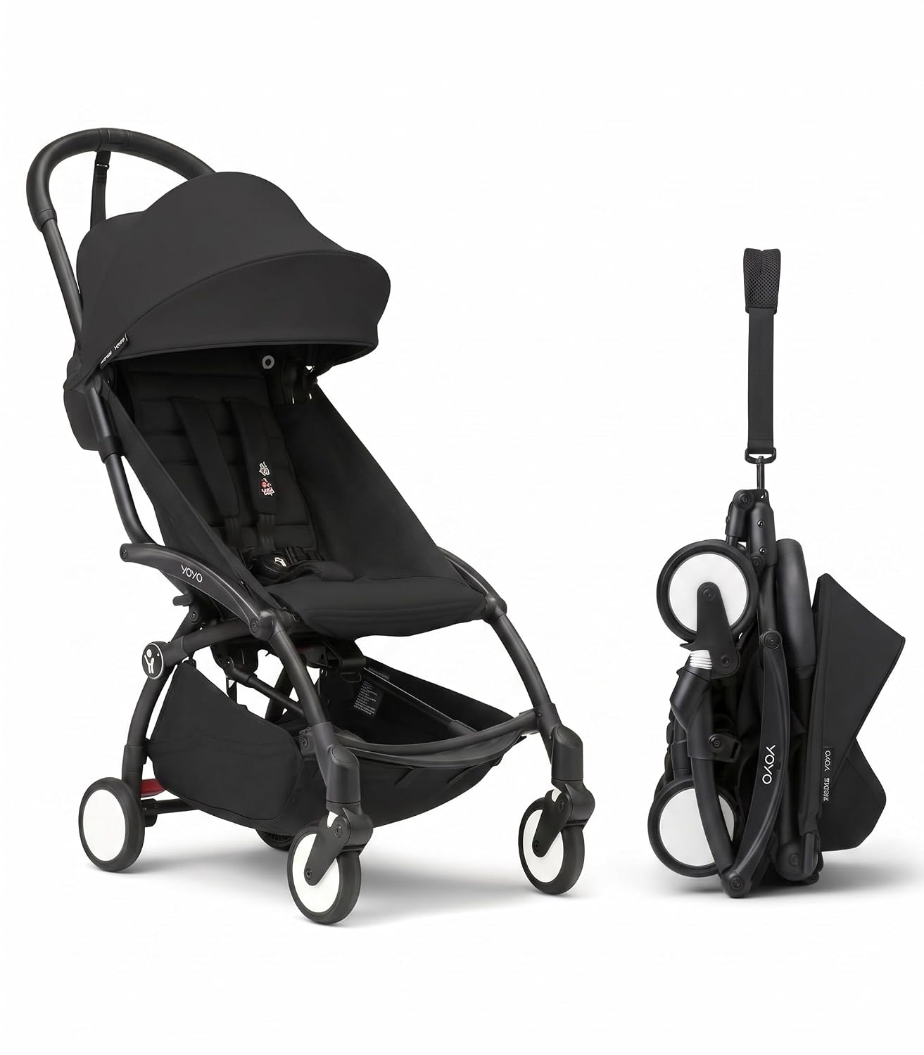 Stokke YOYO3 Travel Stroller from 6 Months, Easy Fold, Black/Black | Includes Frame, Seat Cushion, & Canopy, Light & Compact, Carry-on Compatible, Storage in Zip Back Pocket & Under Seat Basket