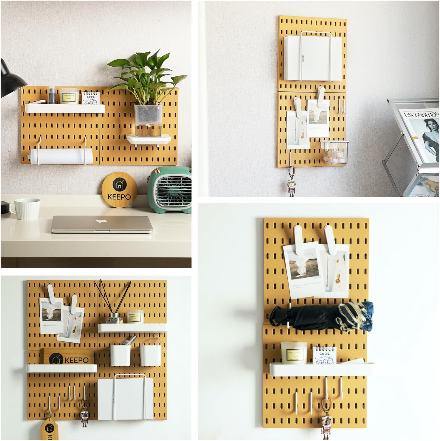 Keepo Peg Board Wall Organizer – Plastic Pegboard Panels, Modular Peg Board Storage System For Home Office, Craft Room, Gaming Setup (White