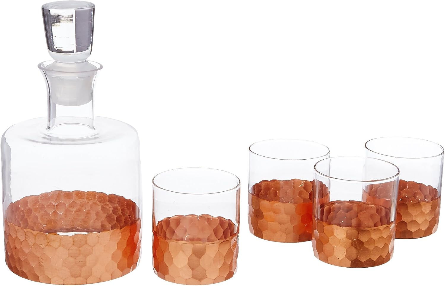 Fitz and Floyd Daphne Decorative Whiskey Decanter Set with Top Glass for Wine, Bourbon, Brandy, Liquor, 5 Piece, Gold
