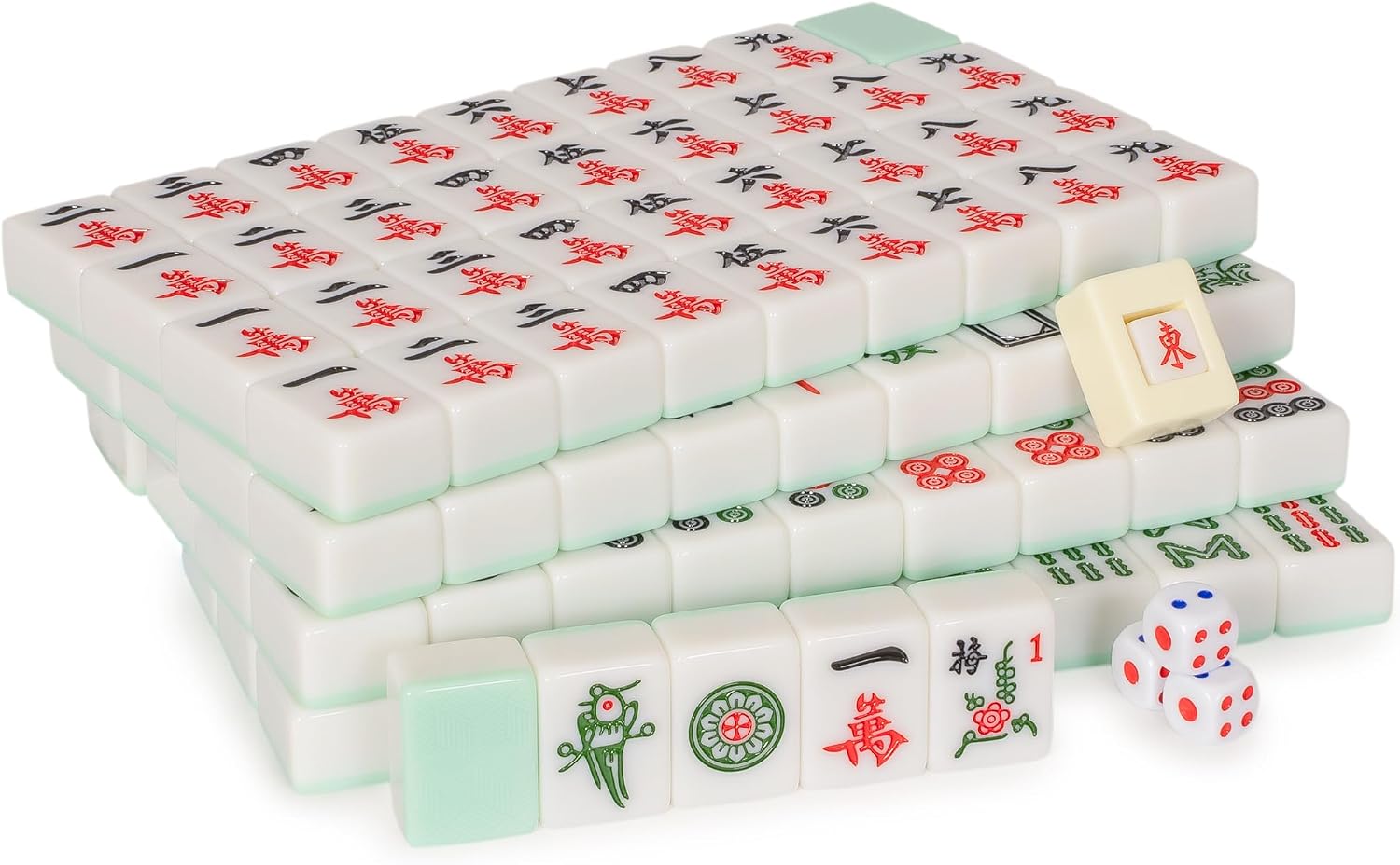 Yellow Mountain Imports Classic Chinese Mahjong Game Set, Emerald with 148 Medium-Size Translucent Green Tiles and Wooden Case