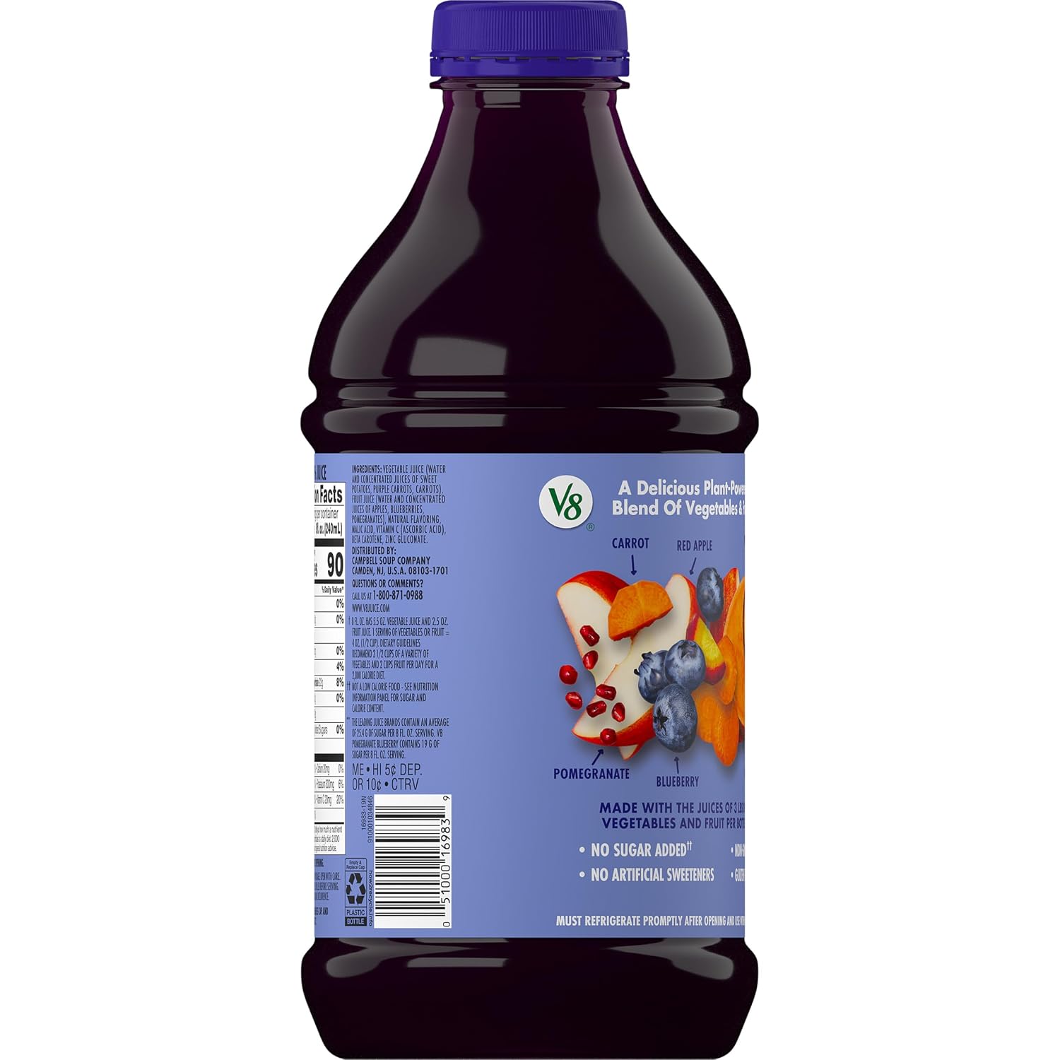 V8 Blends 100% Juice Pomegranate Blueberry Juice, Fruit and Vegetable Juice Blend, 46 Fl Oz Bottle