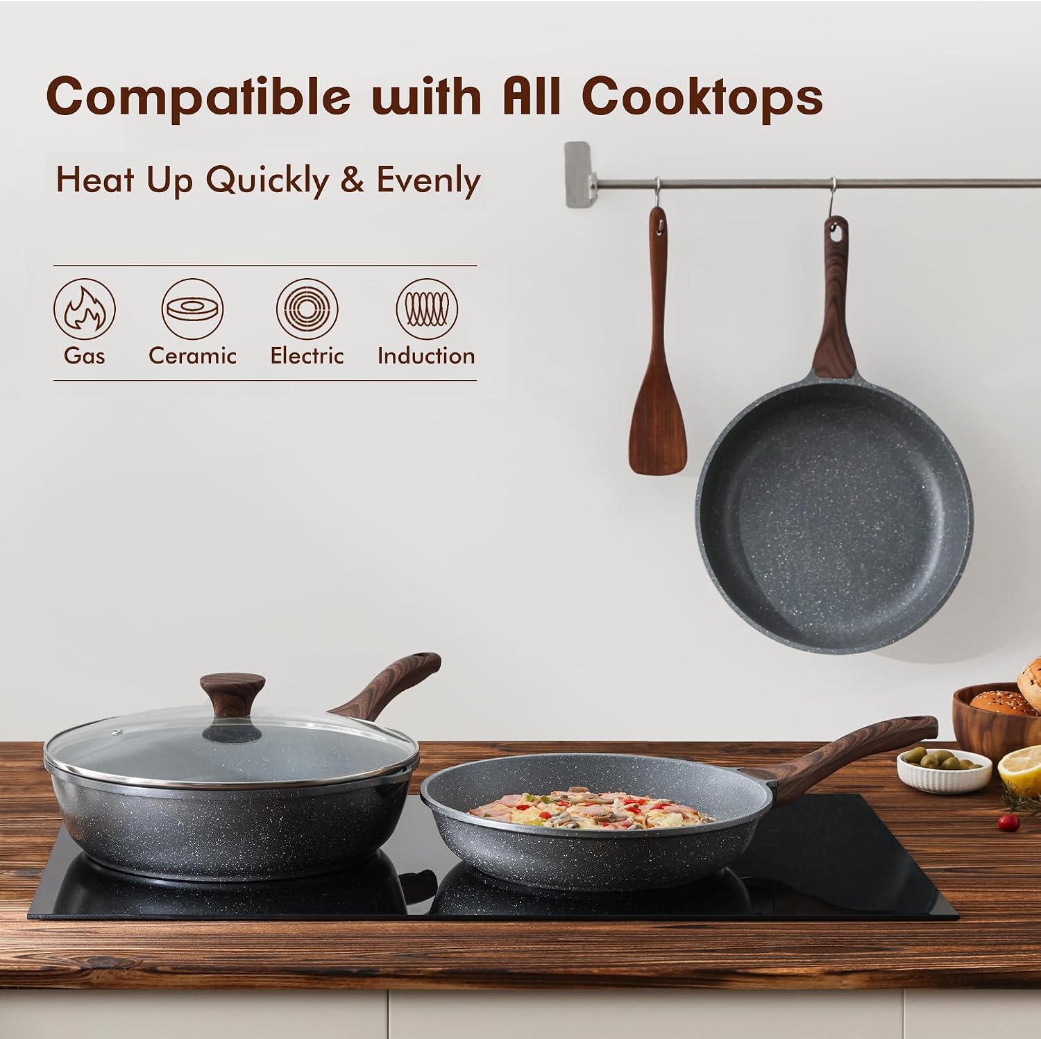 SENSARTE Nonstick Frying Pan Skillet, Swiss Granite Coating Omelette Pan, Healthy Stone Cookware Chef's Pan