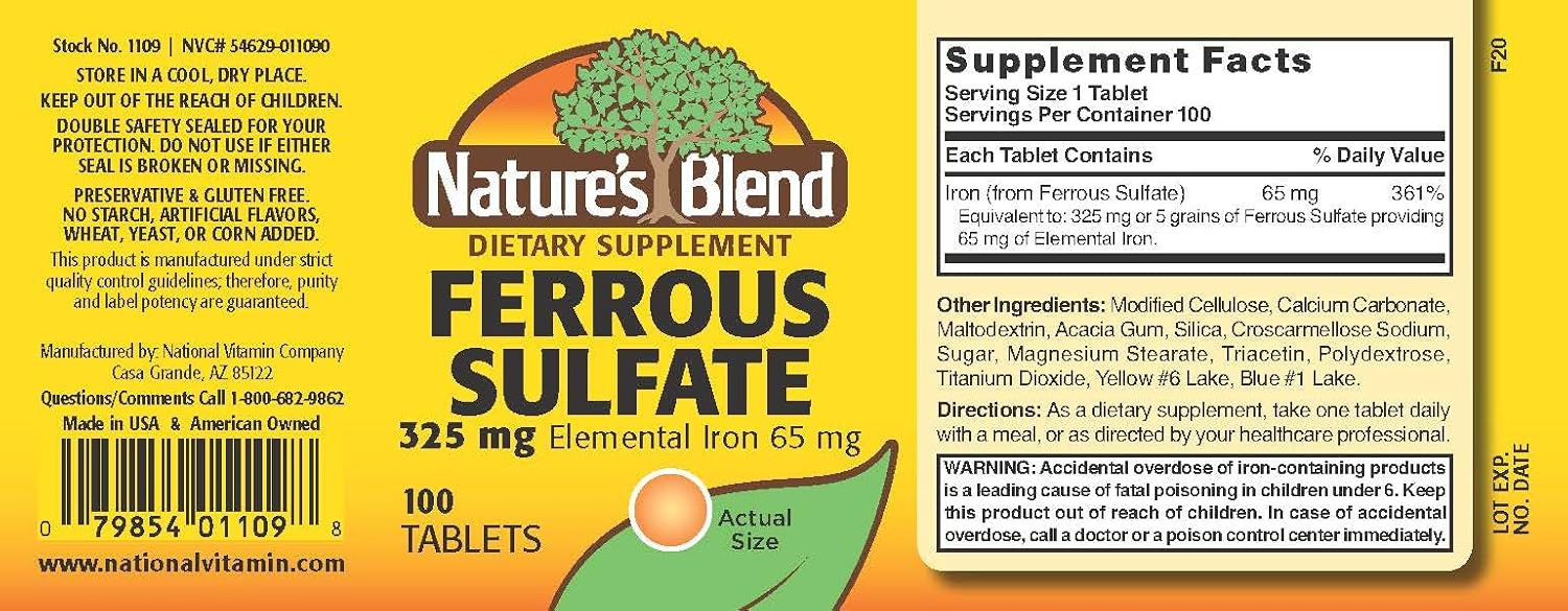 Nature's Blend Iron Ferrous Sulfate 325mg BPK, Assorted, tablets, 100 Count