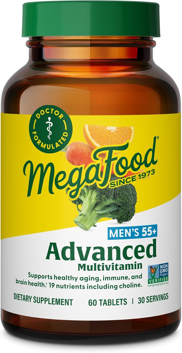 MegaFood Advanced Multivitamin for Men 55+ Doctor Formulated, 120 Tablets | For Healthy Aging, Immune Support, Bone and Brain Health, Choline, Methylated B12, Methylfolate, Vegetarian, 60 Servings