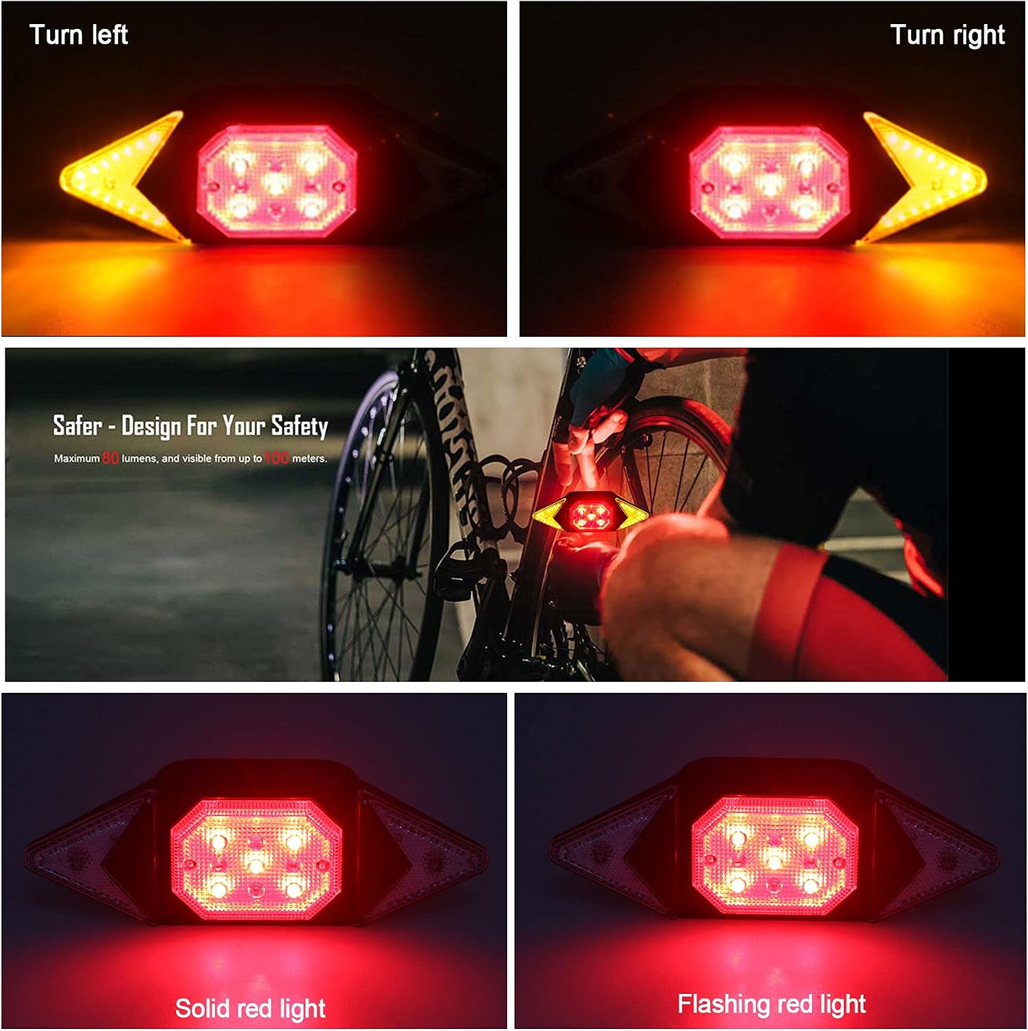 Bike Turn Signals Rechargeable Rear Bike Lights for Night Riding Luces para Bicicleta Waterproof Bike Light 2024 Bike Accessories Bike Indicators