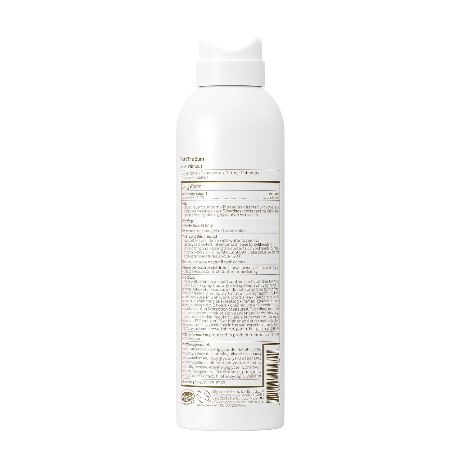 Sun Bum Mineral SPF 30 Sunscreen Body Spray - 6 oz | Broad Spectrum Moisturizing Sunscreen, for Sensative Skin, Vitamin E, Hawaii 104 Act Compliant (No Octinoxate & Oxybenzone)