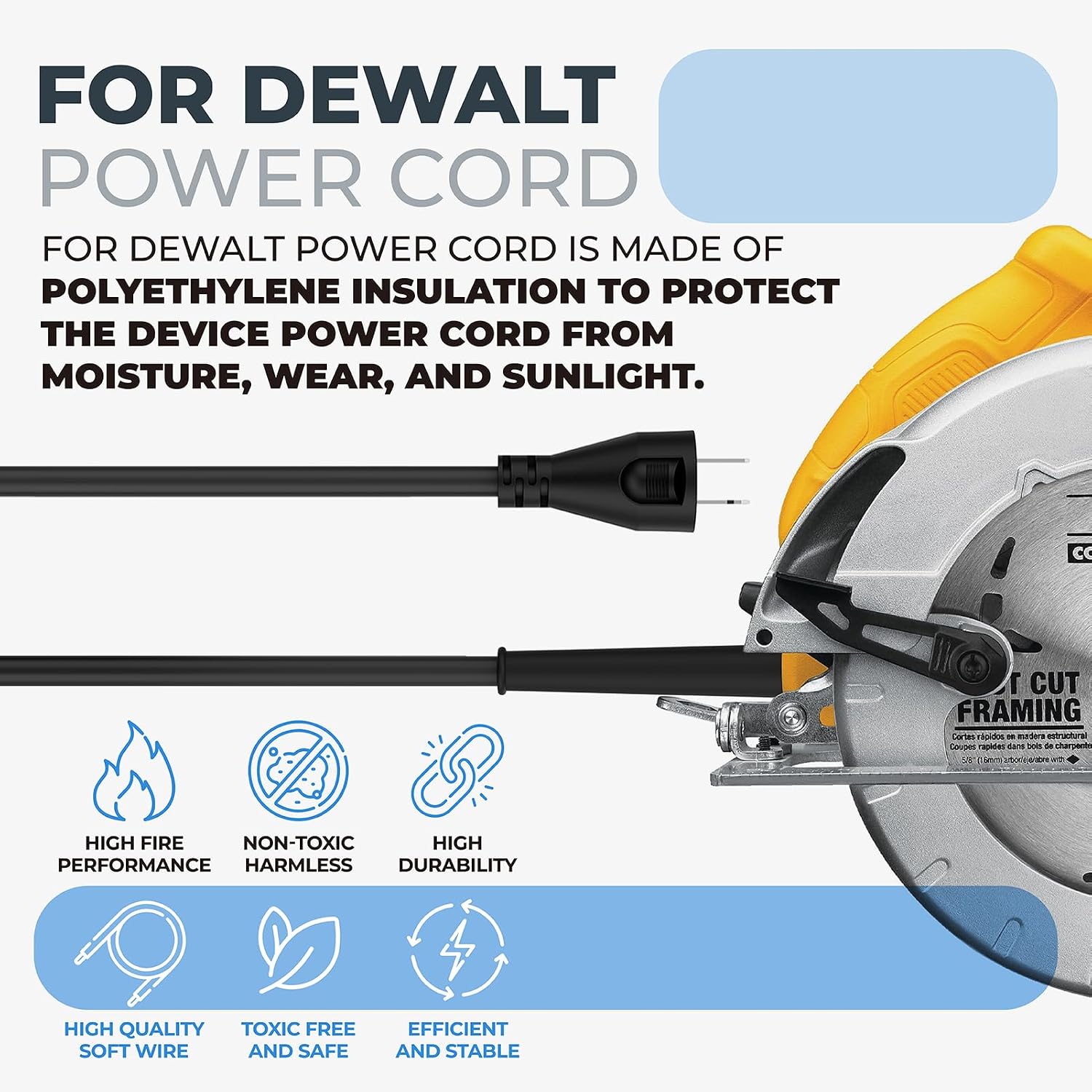 33007898 Power Cord, Compatible DW704 DW708 DW360 DW364 DWP849X DWP849 DW421, 10ft 16 Gauge 2 Wire Power Cord for Miter Saw, Circular Saw, Polisher