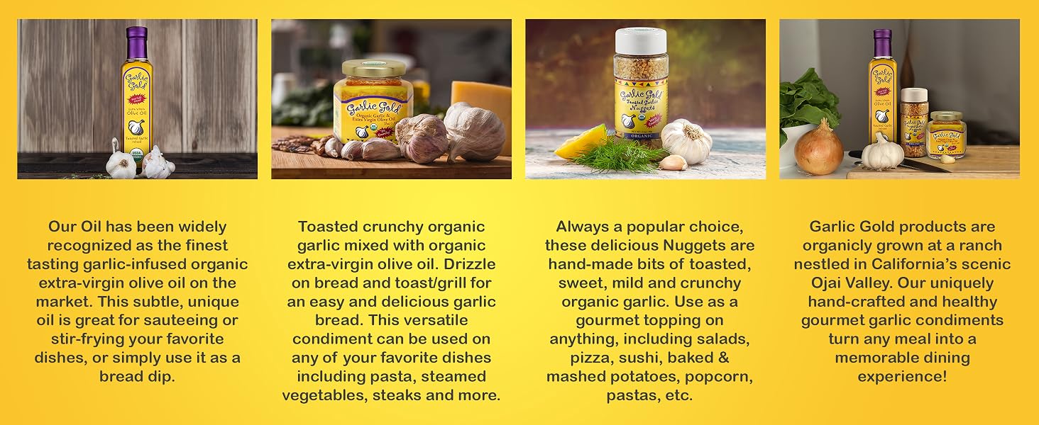 Drizzle on bread or top your salad or pizza with our extra crunchy garlic nuggets hand crafted