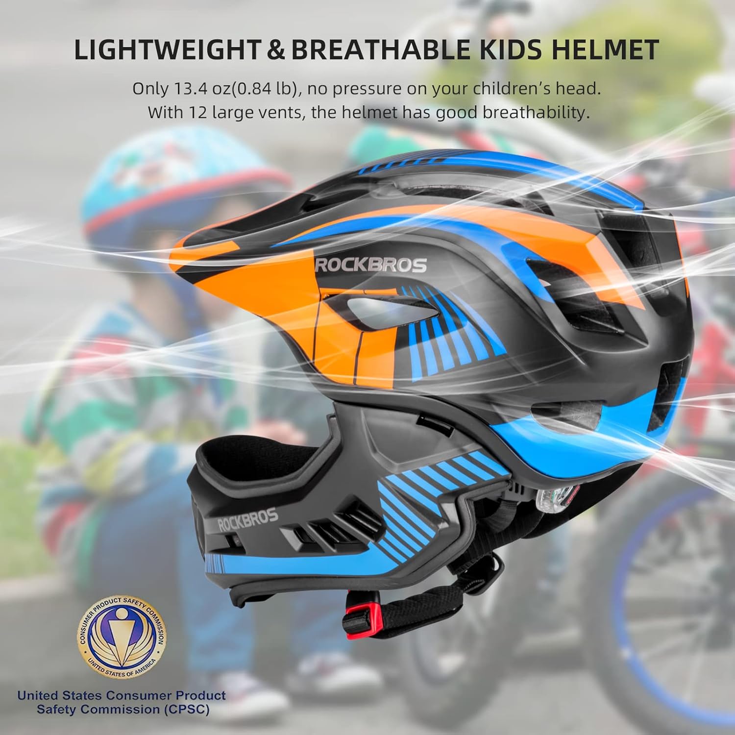 ROCKBROS Kids Full Face Bike Helmet Lightweight Detachable MTB Helmet