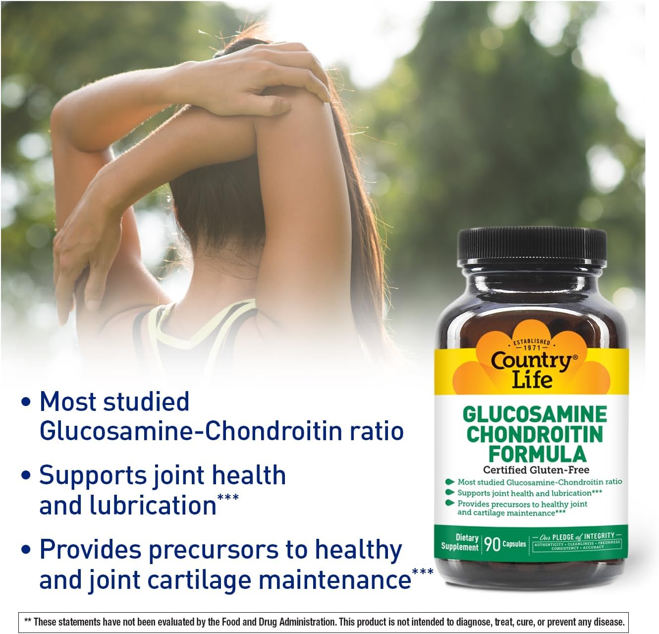 Country Life Glucosamine Chondroitin 1500mg/1200mg - Supports Joint Health & Lubrication - Maintains Healthy Cartilage, Tendon