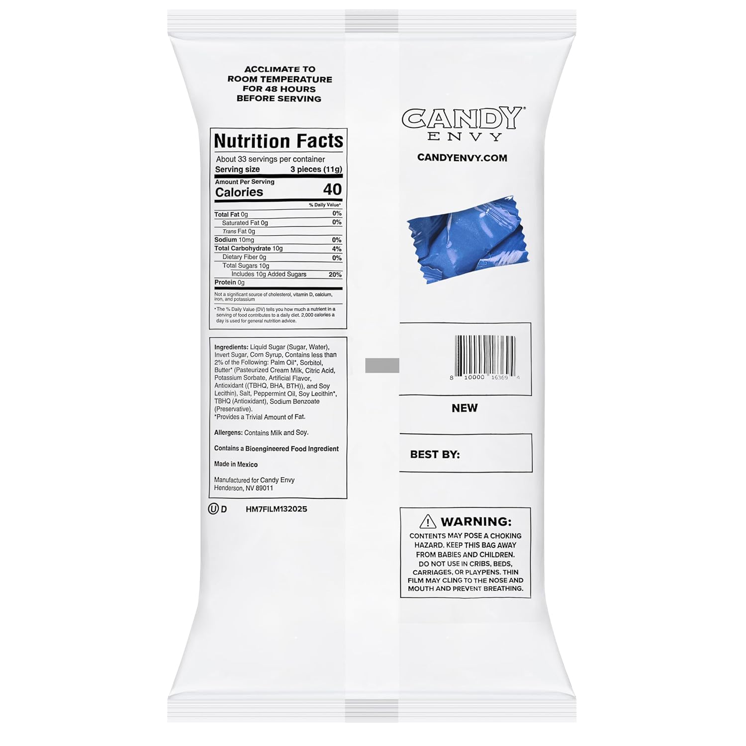 Candy Envy - Blue Wrapped Buttermints - 13 oz. Bag - 100 Individually Wrapped Candy Mints