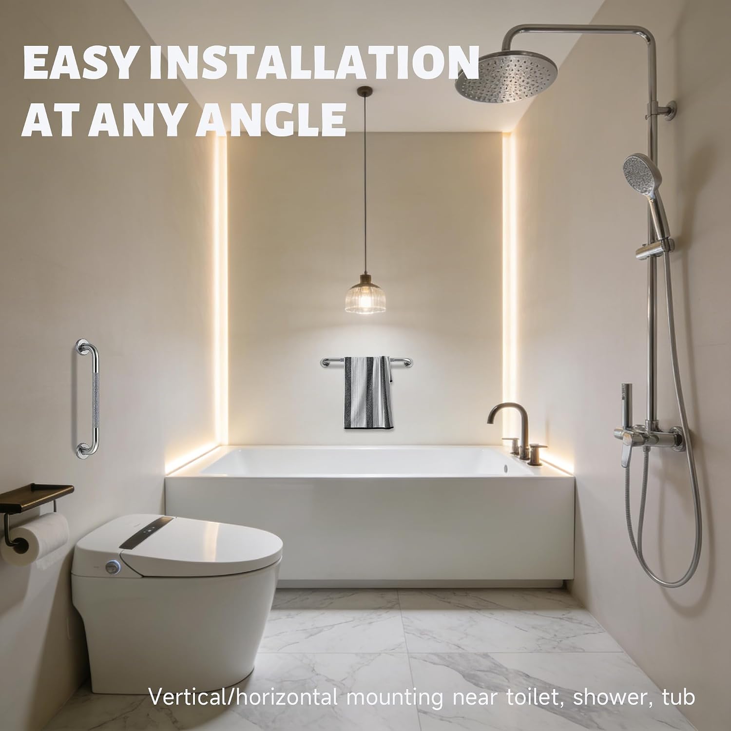 12 Inch Shower Grab Bar 1.25" Dia,Brushed Nickel Anti Slip Bathroom Grab Bar, 304 Stainless Steel Knurled Handicap Grab Bars, Safety Support Handrail,Bath Shower Handle for Elderly Injury Senior