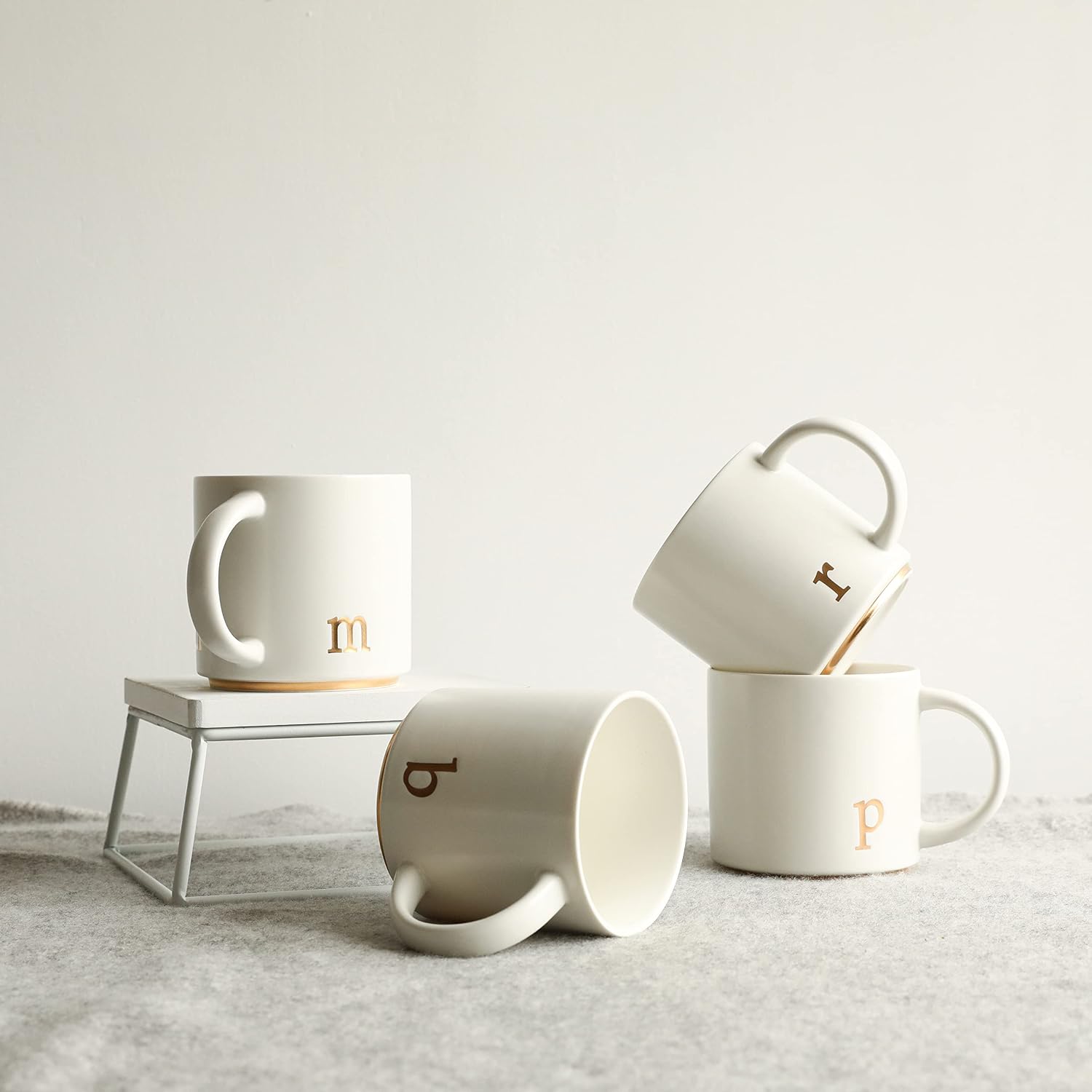 COLLECTIVE HOME Ceramic Coffee Mug, 15 oz Monogram Cup with Gift Box(m) | Dishwasher Safe, Engraved Gold Letter
