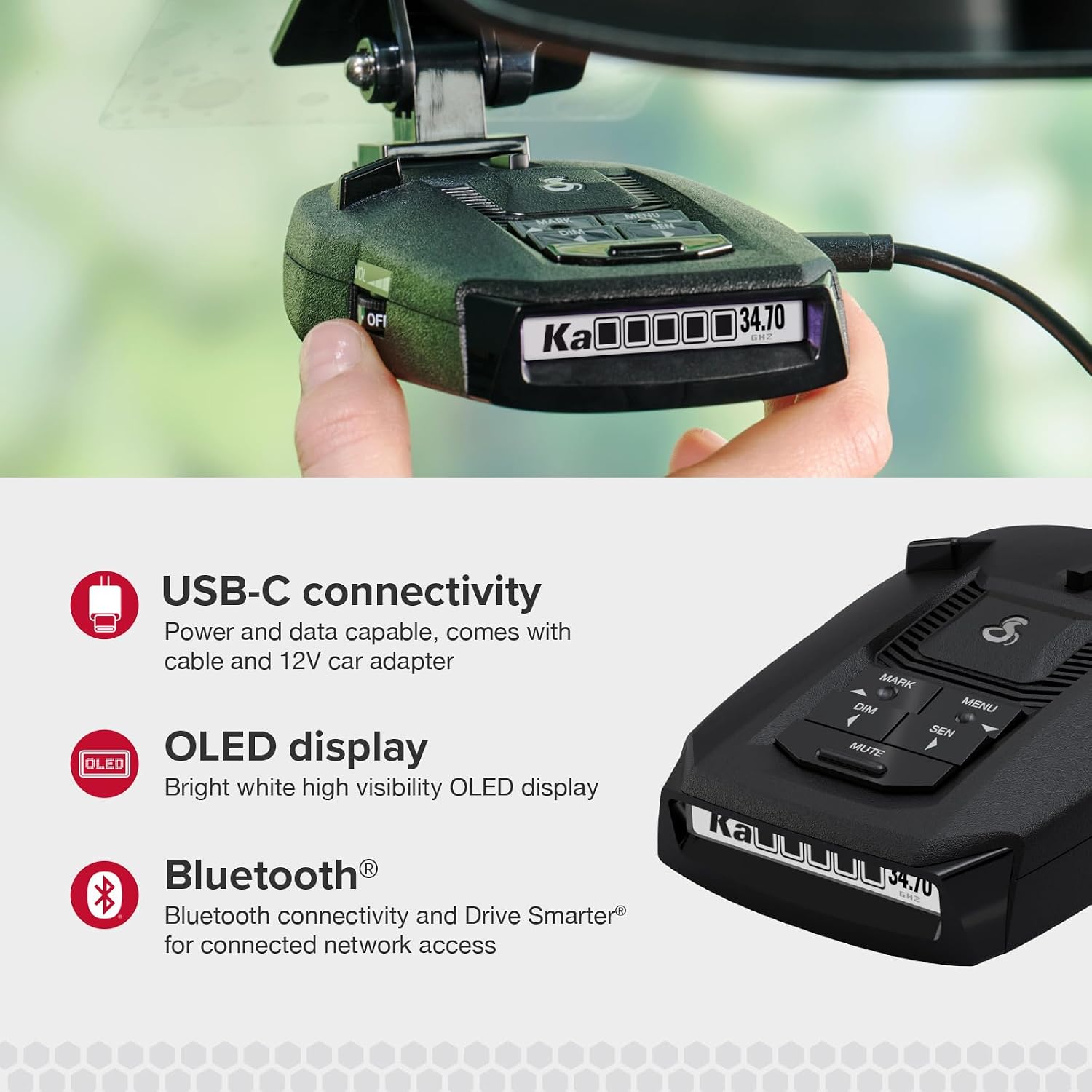 Cobra RAD 480i Laser Radar Detector, Long Range Detection, Bluetooth, Black