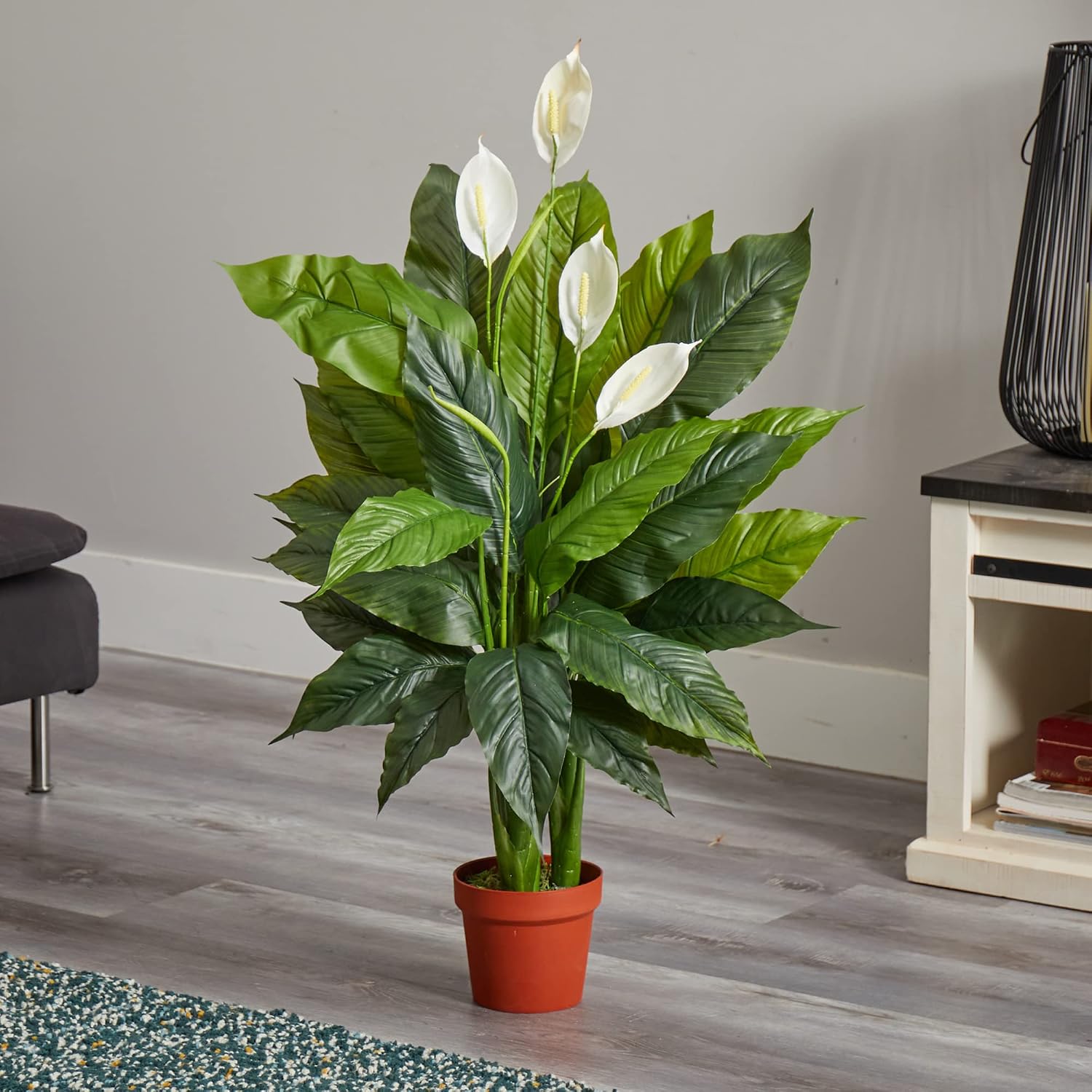 Nearly Natural 42 in Artificial Spathiphyllum Peace Lily Real Touch Plant | Silk Leaves with White Flowers