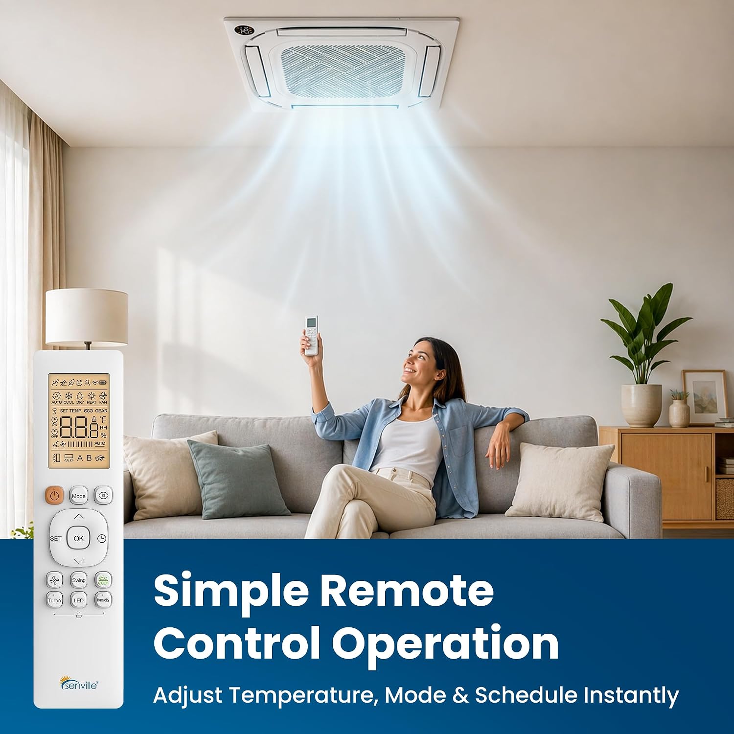 Senville Ceiling Cassette Mini Split AC/Heating System, Inverter, 18000 BTU | 208/230V, Energy Star Certified, AHRI Certified, 16ft Line Set Included, Heat Pump