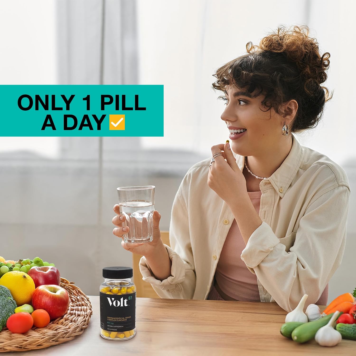 Volt03 Organic Turmeric Curcumin Capsules, 400mg Curcumin Complex, 60 Caps | 400mg curcumin complex supplement supporting joint health