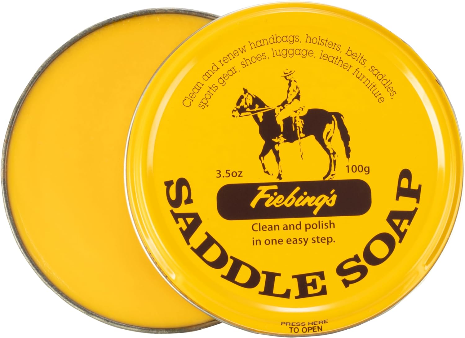 Fiebing's Yellow Saddle Soap for Leather (3.5 oz Tin) - Leather Cleaner & Conditioner to Soften