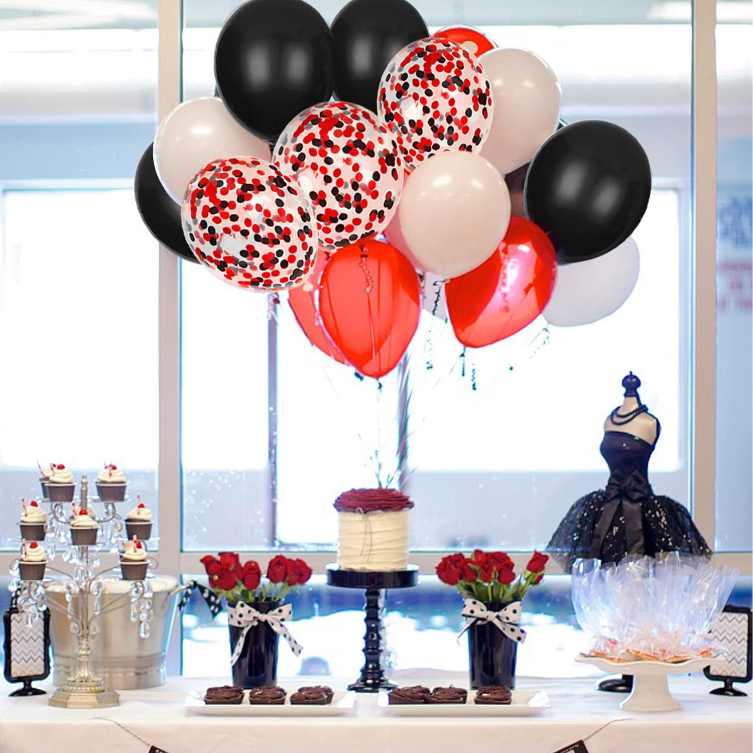 JOYYPOP 80 PCS Red White Blue Balloons 12 in with Confetti for 4th of July