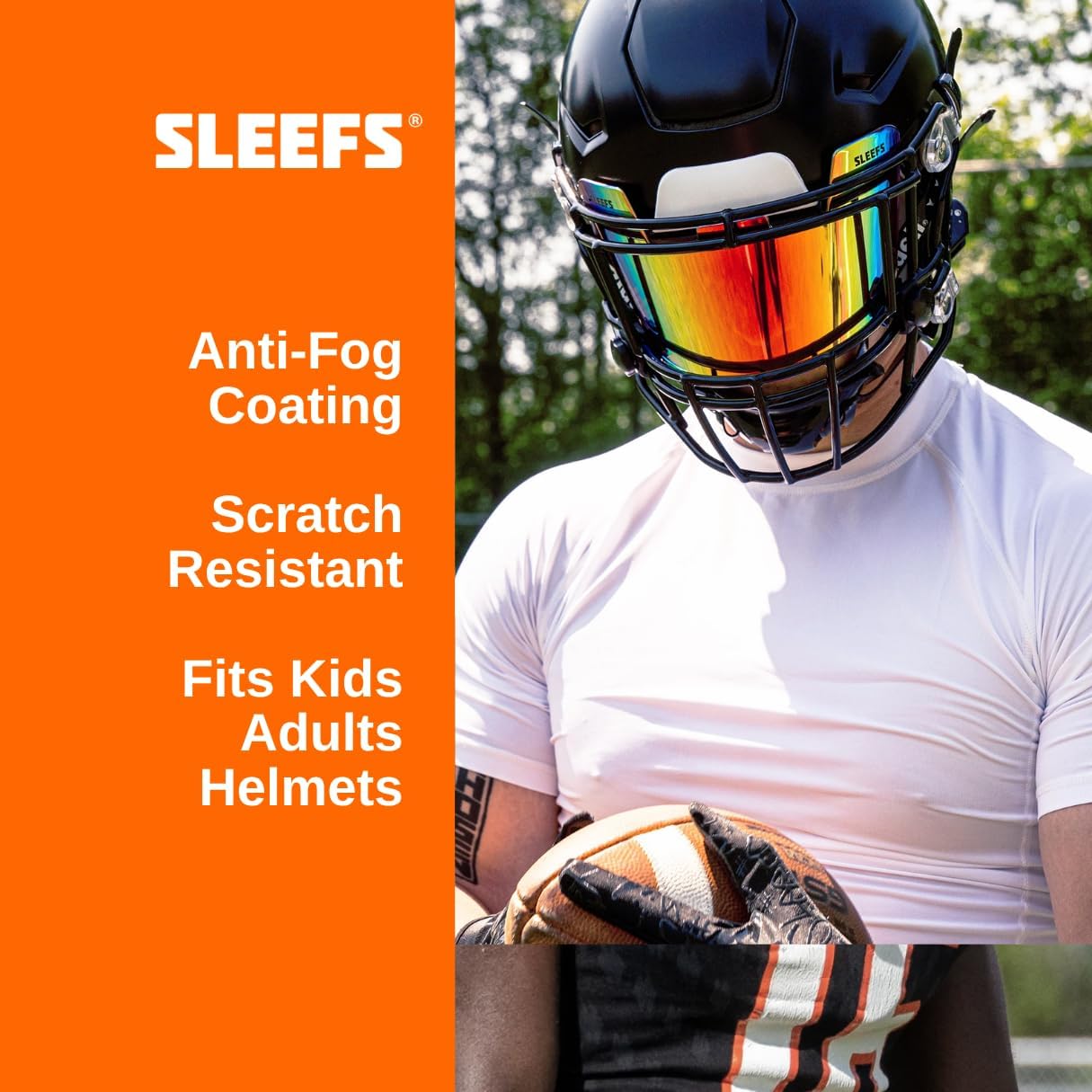 SLEEFS Clear Football Visor for Helmet - Professional Football Visor - Face & Eye Shield - Fits Youth & Adult Helmets - Includes Quick Visor Clips
