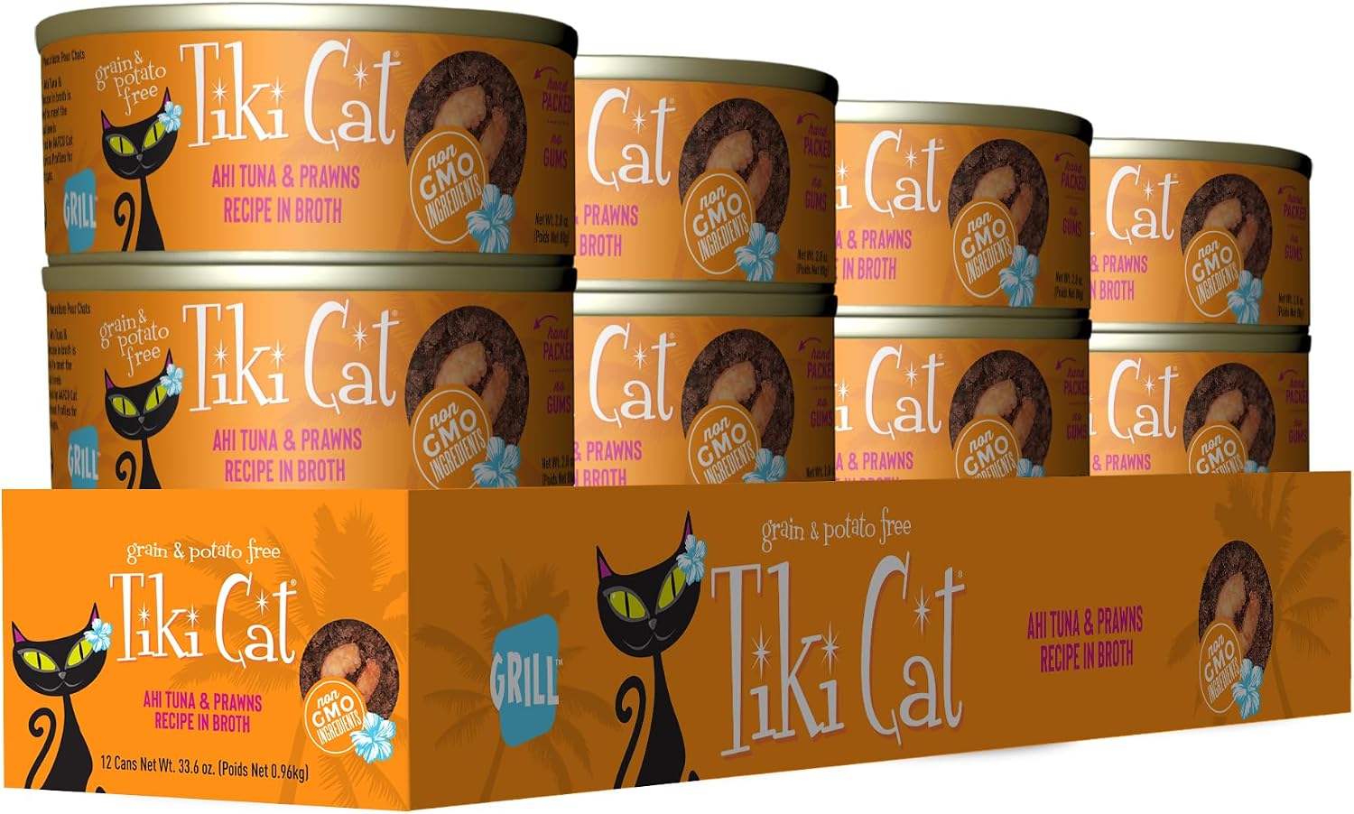 Tiki Cat Grill Wet Cat Food, Ahi Tuna & Prawns, 2.8 oz. Cans (12 Count)