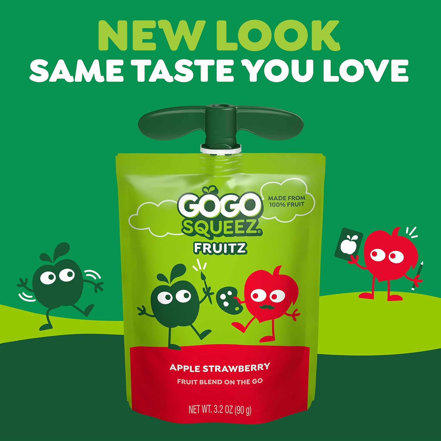 GoGo squeeZ No Sugar Added Applesauce, Apple Apple, 3.2 oz, 48 Count | Kids on the go fruit snack made with applesauce & fruit puree; 3.2 oz pouches, gluten and nut free, recloseable cap, BPA-free