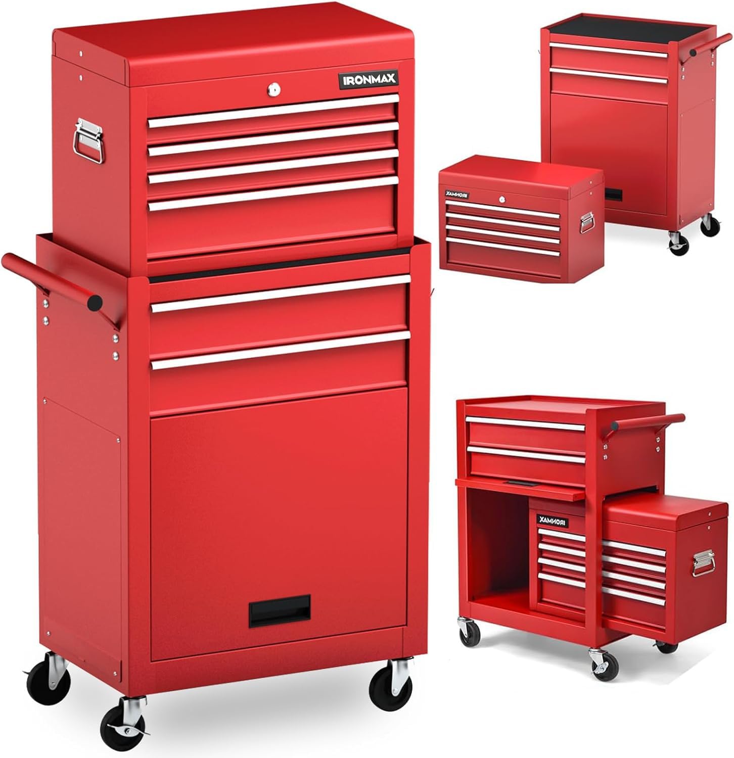 Goplus Rolling Tool Chest, 5-Drawer Tool Box Organizer w/Lockable Wheels & Sliding Drawers & Detachable Top & Adjustable Shelf, Tool Storage Cabinet for Garage Workshop (Red)