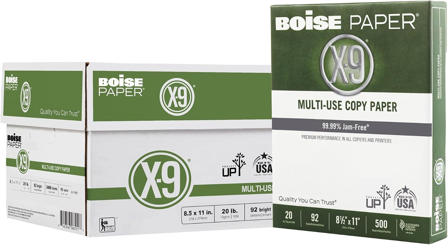 Boise X-9 Multi-Use Printer & Copy Paper, 5 Reams, White, Ledger (11in x 17in), 2500 Sheets Per Case, 20 Lb, 92 Brightness
